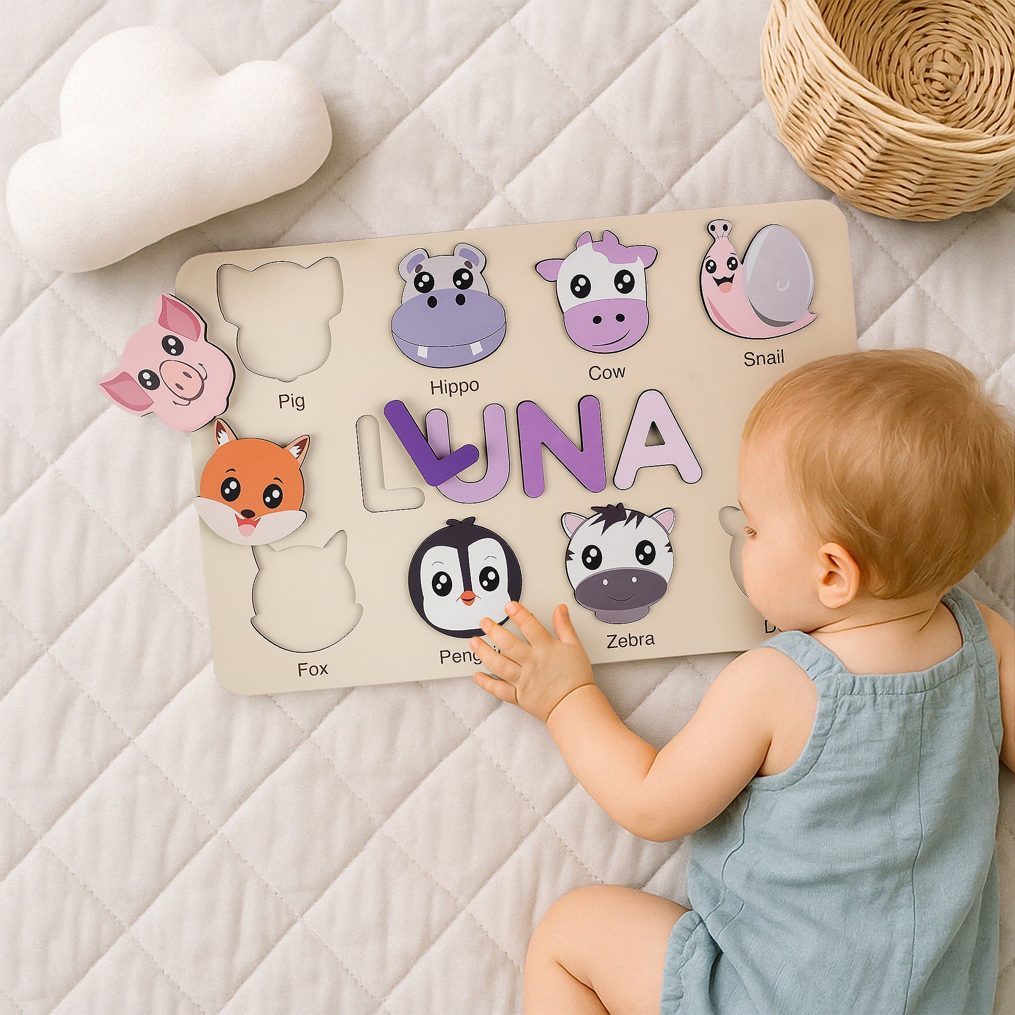 Personalized Name Puzzle - Cow Wooden Animal Puzzle