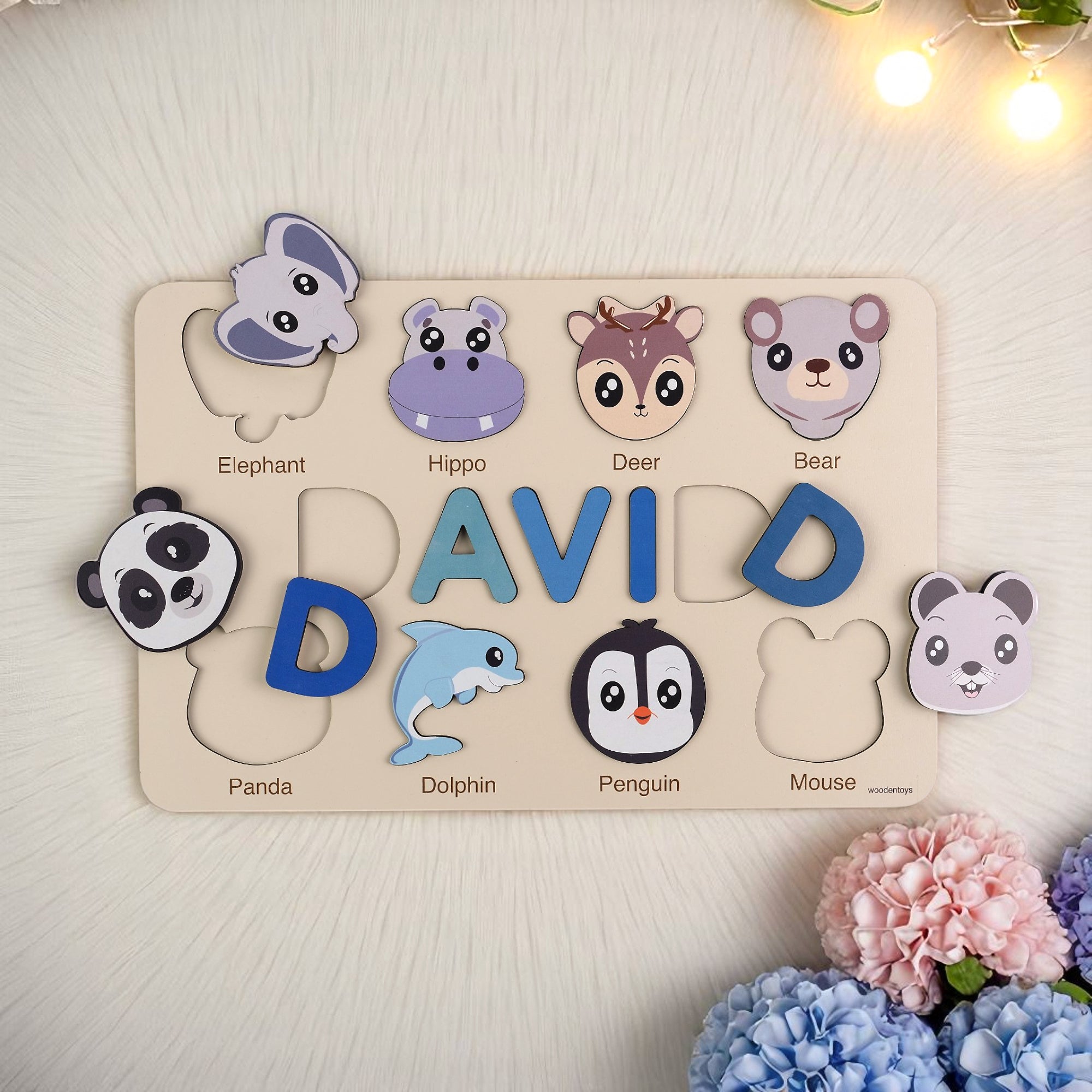 Dolphin Wooden Animal Puzzle - Personalized Wood Name Puzzle