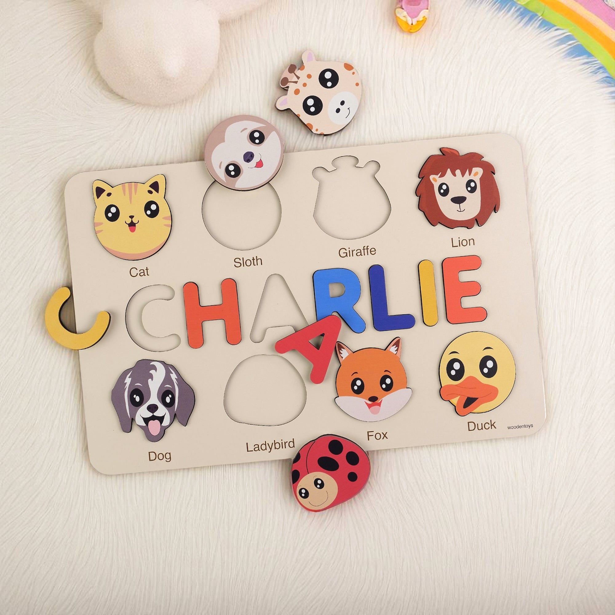 Cat Wooden Animal Puzzle - Personalized Wood Name Puzzle