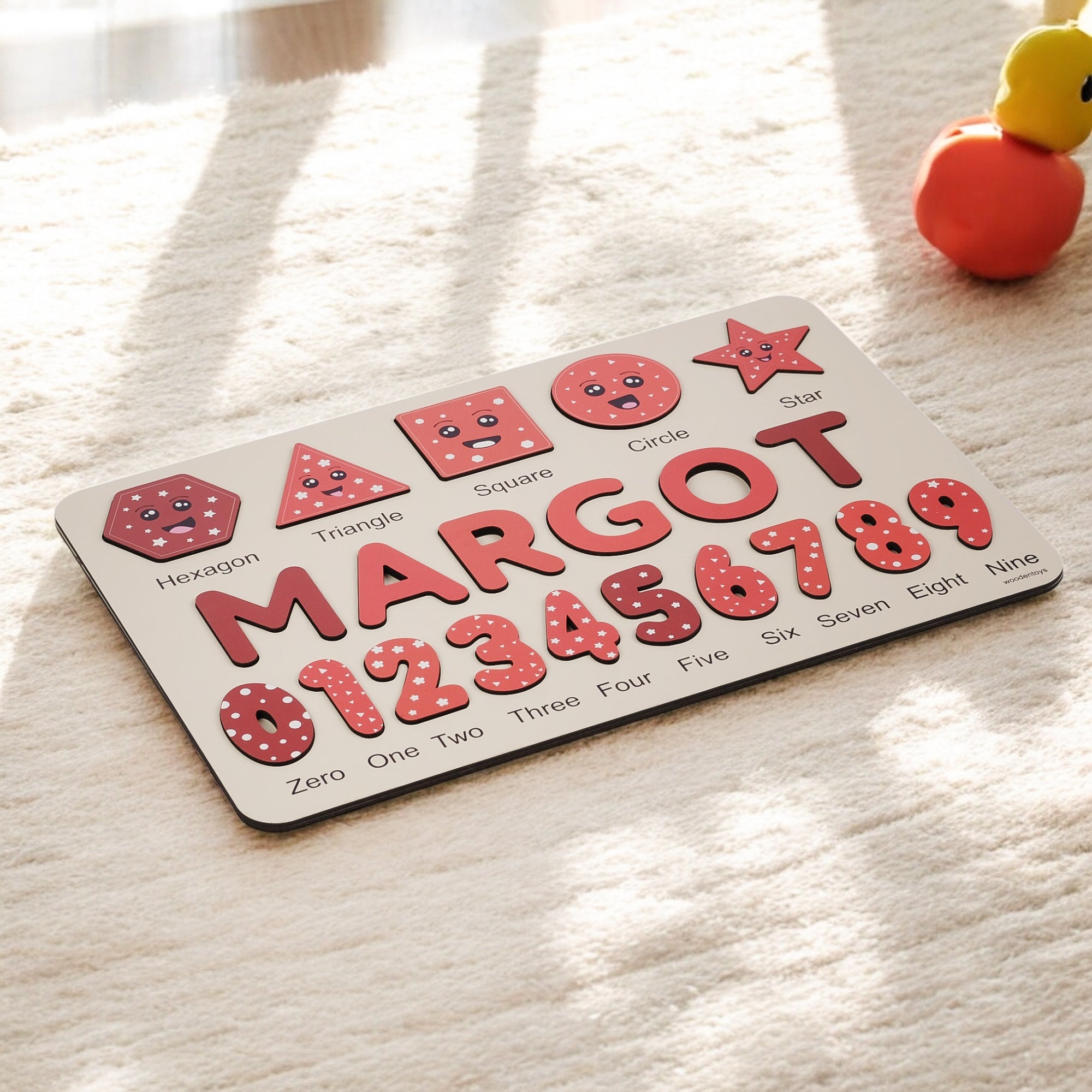Red Number Puzzles - Personalized Wooden Name Puzzle & Shapes