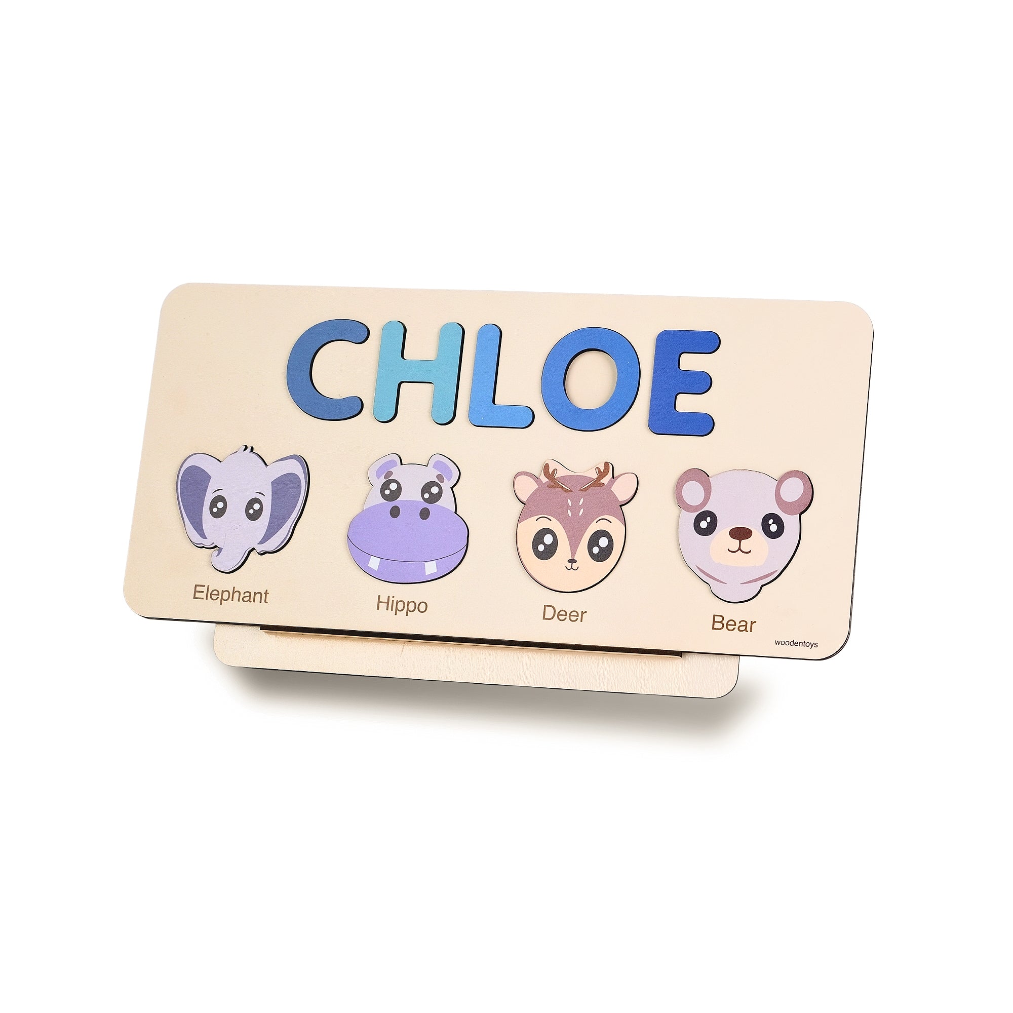 Personalized Wood Name Puzzle - Hippo Wooden Animal Puzzle
