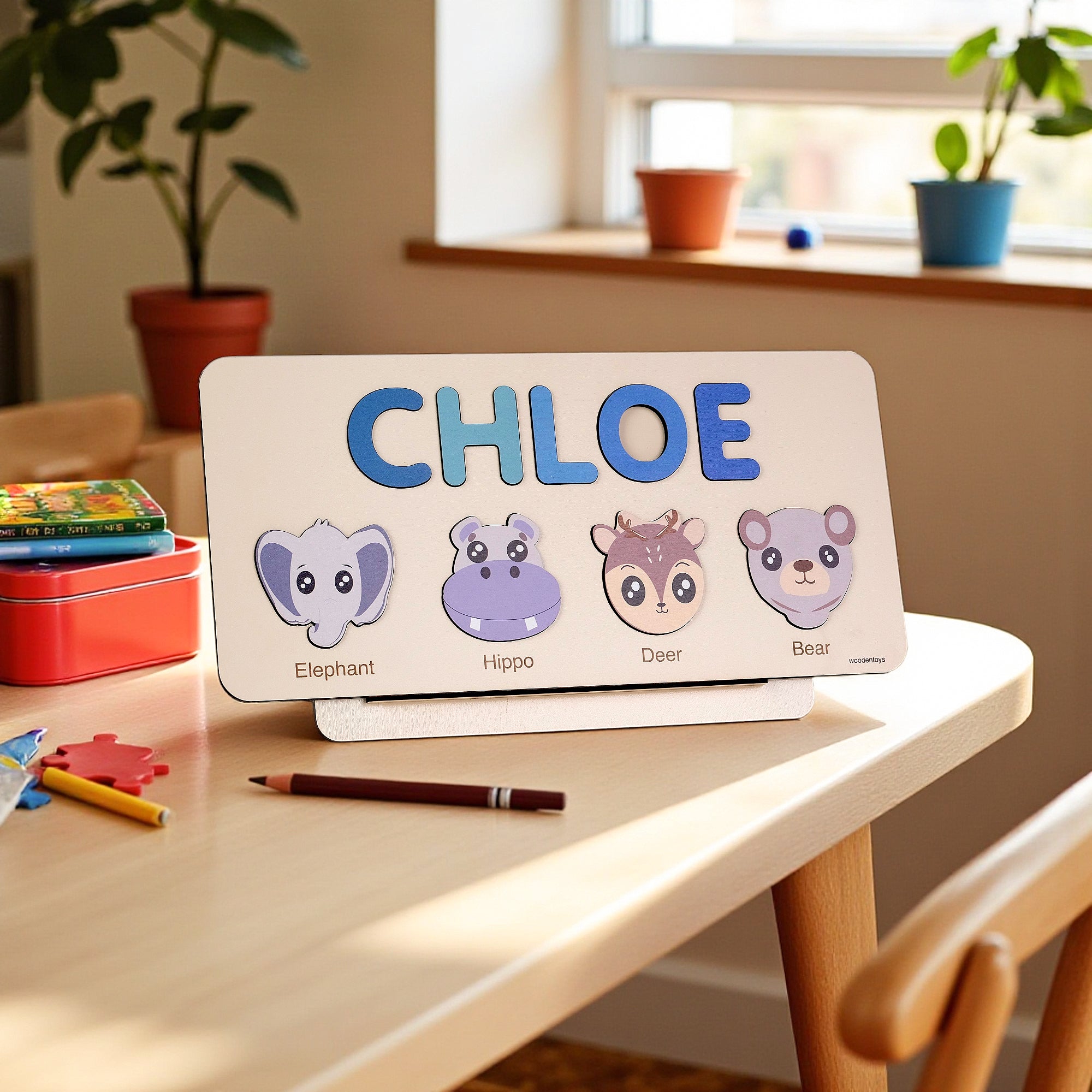 Personalized Wood Name Puzzle - Hippo Wooden Animal Puzzle