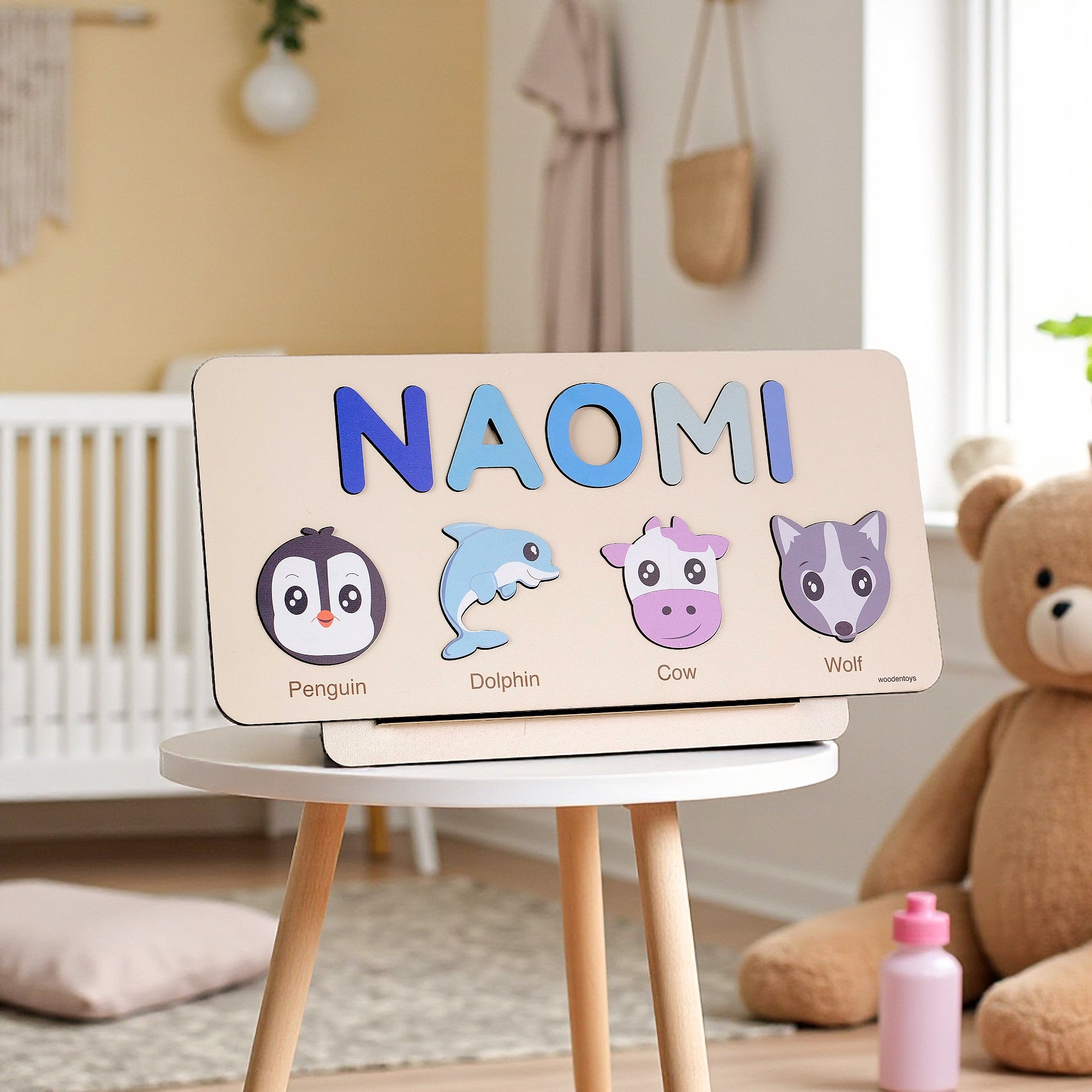 Personalized Wood Name Puzzle - Cow Wooden Animal Puzzle