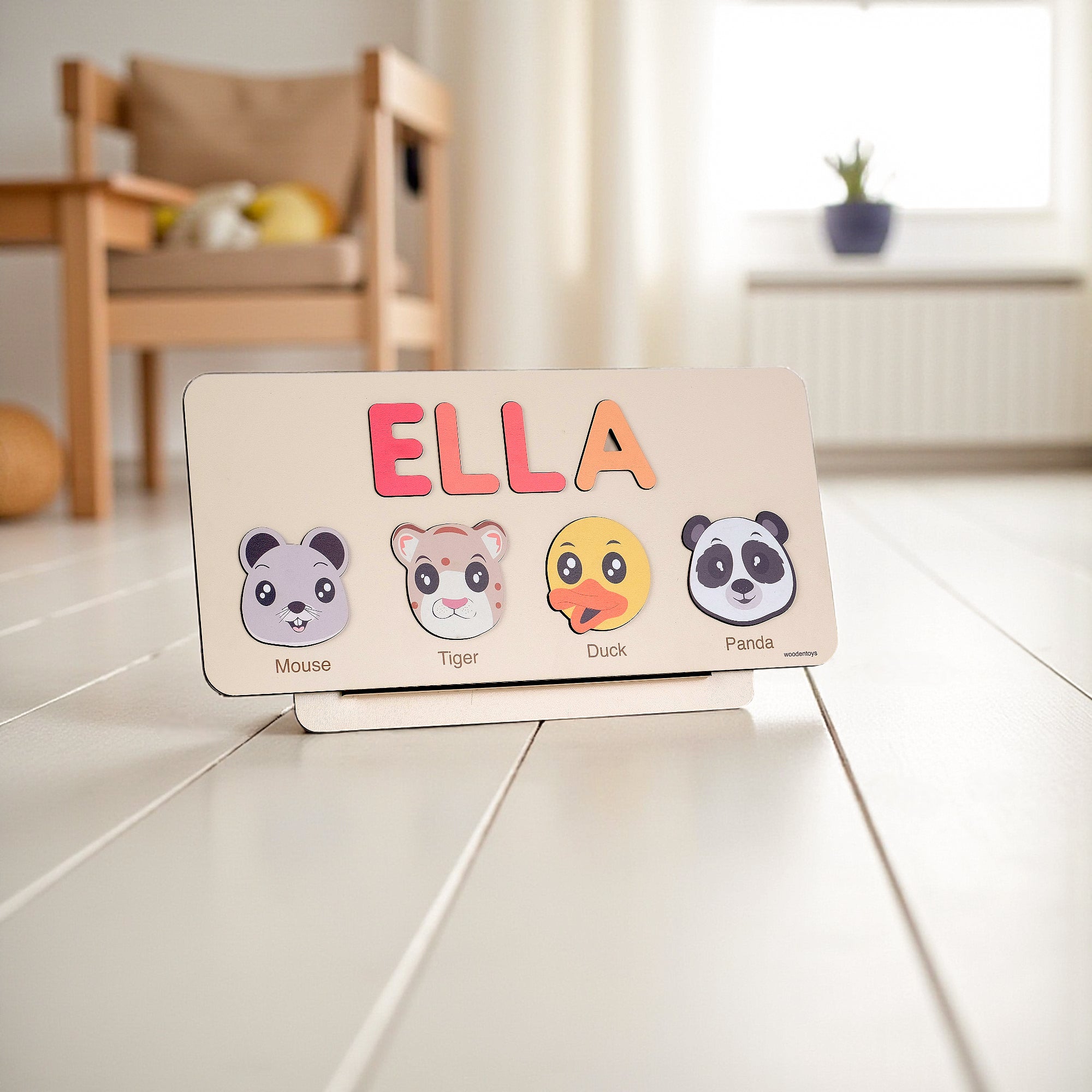 Personalized Wood Name Puzzle - Mouse Wooden Animal Puzzle