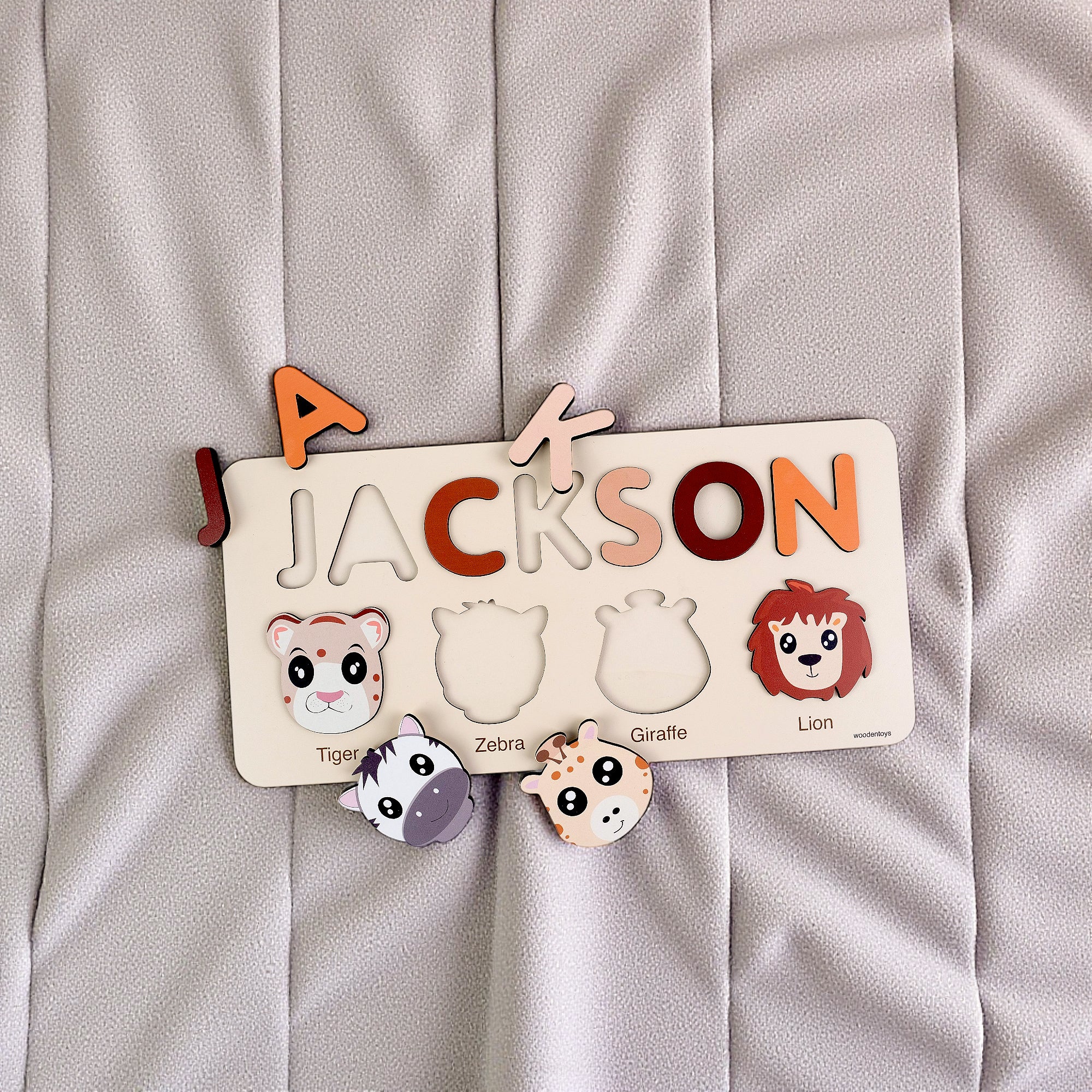 Personalized Wood Name Puzzle - Tiger Wooden Animal Puzzle