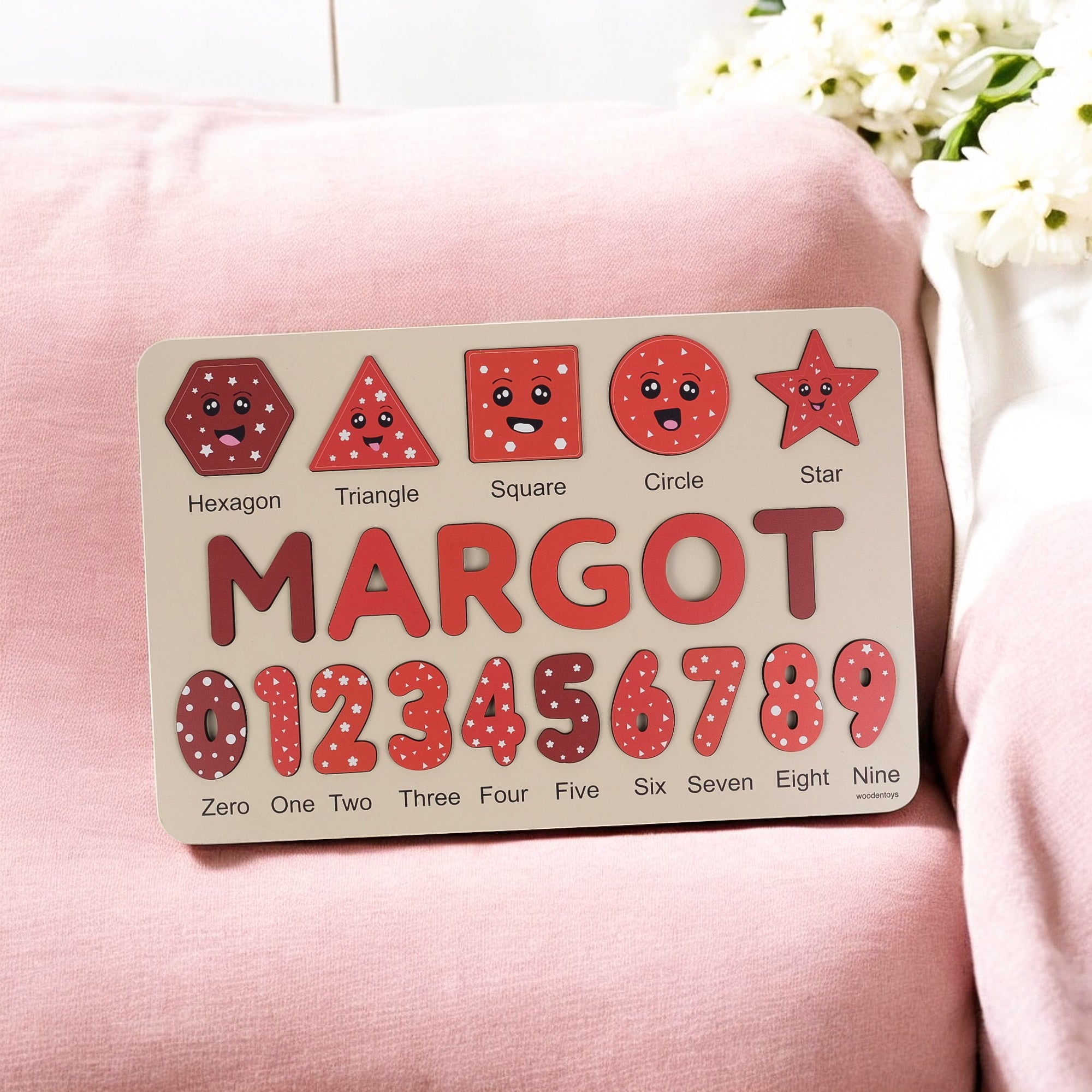 Red Number Puzzles - Personalized Wooden Name Puzzle & Shapes