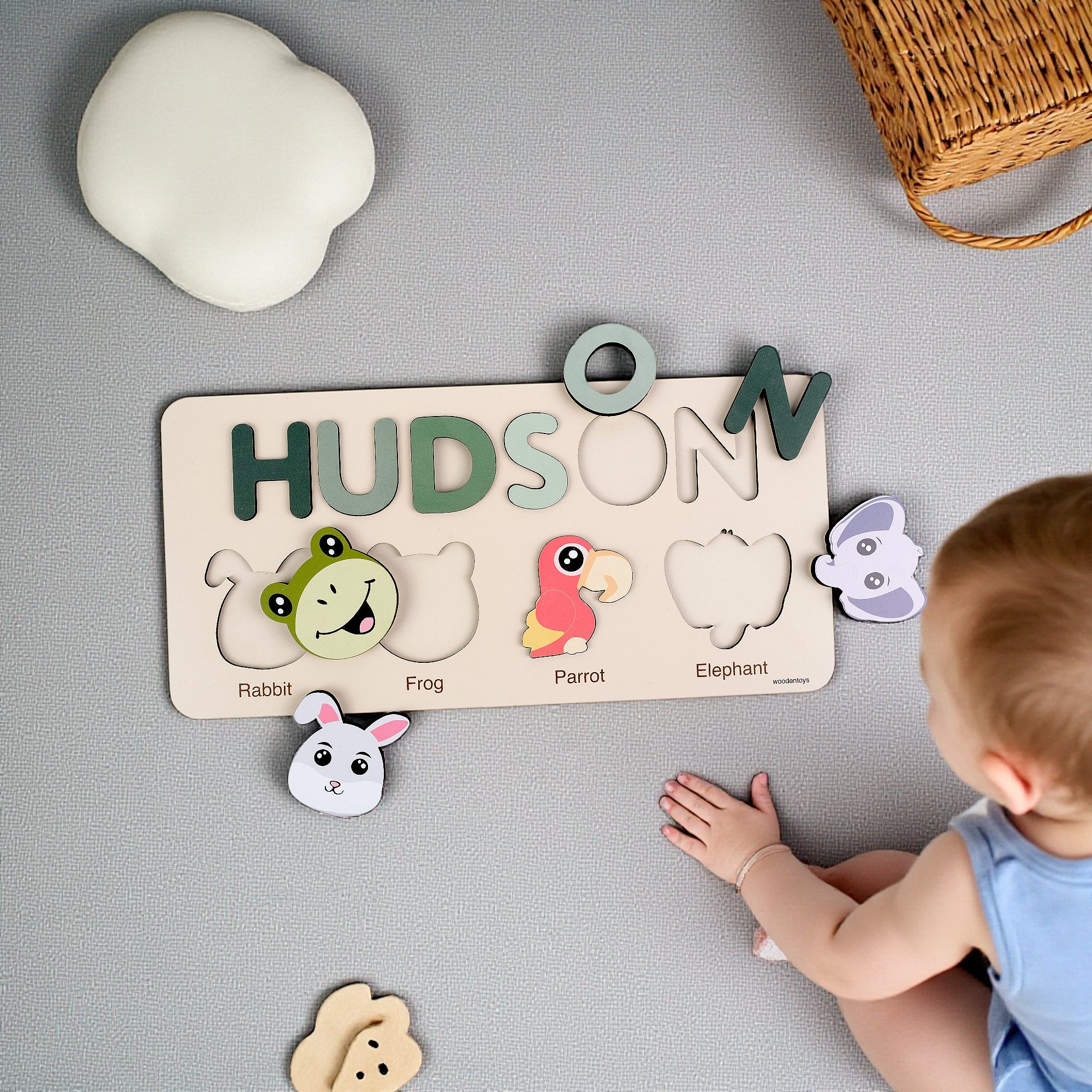 Personalized Wood Name Puzzle - Elephant Wooden Animal Puzzle