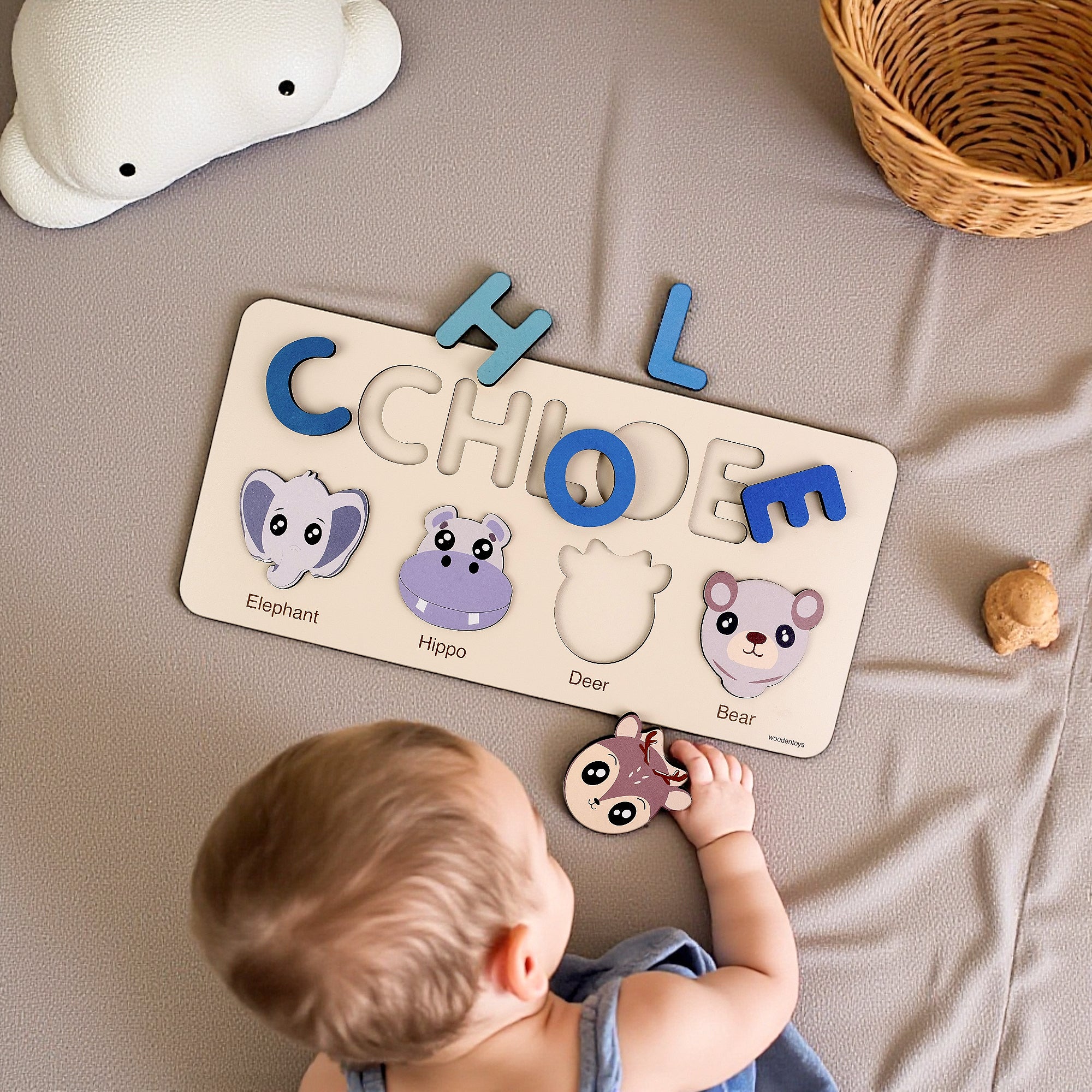 Personalized Wood Name Puzzle - Hippo Wooden Animal Puzzle
