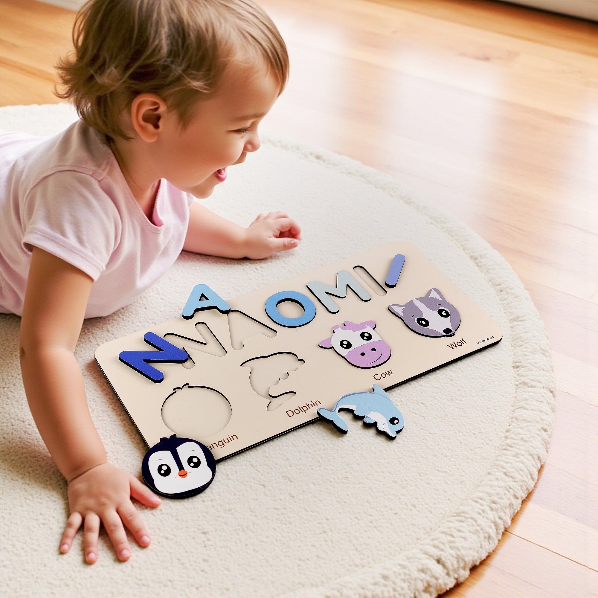 Personalized Wood Name Puzzle - Cow Wooden Animal Puzzle