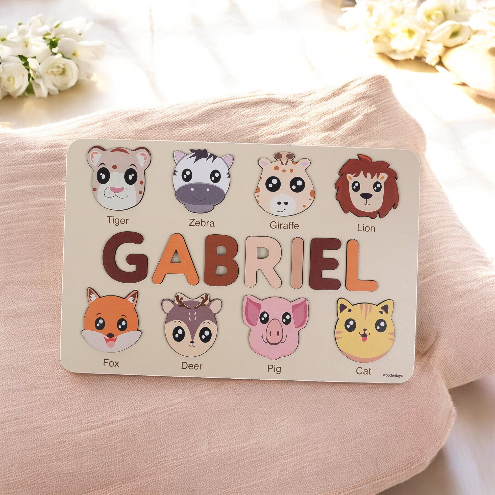 Fox Wooden Animal Puzzle - Personalized Wood Name Puzzle