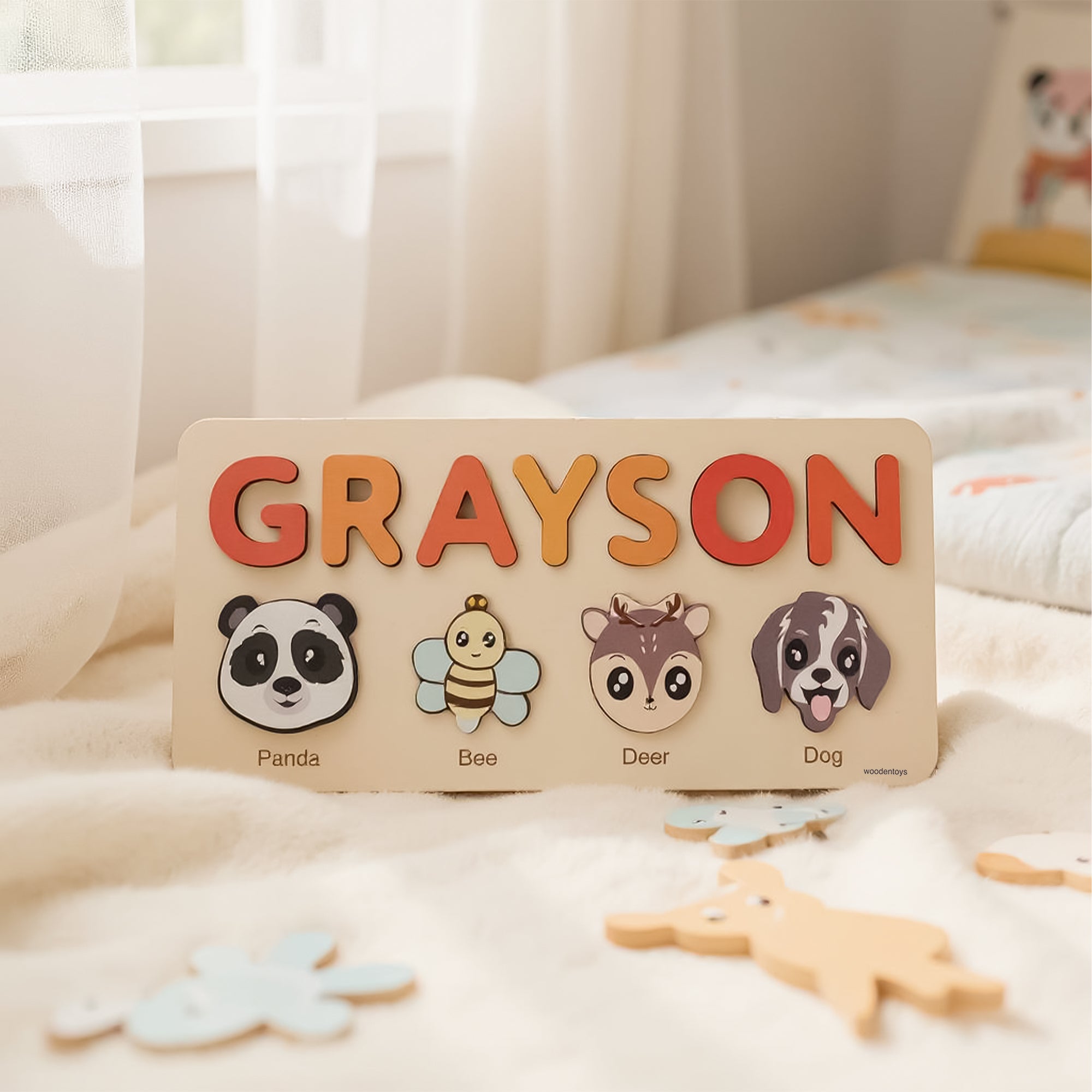 Personalized Wood Name Puzzle - Panda Wooden Animal Puzzle