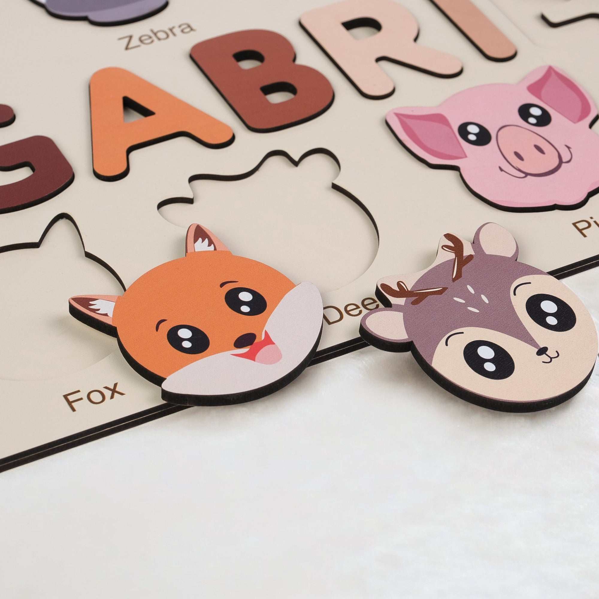 Fox Wooden Animal Puzzle - Personalized Wood Name Puzzle