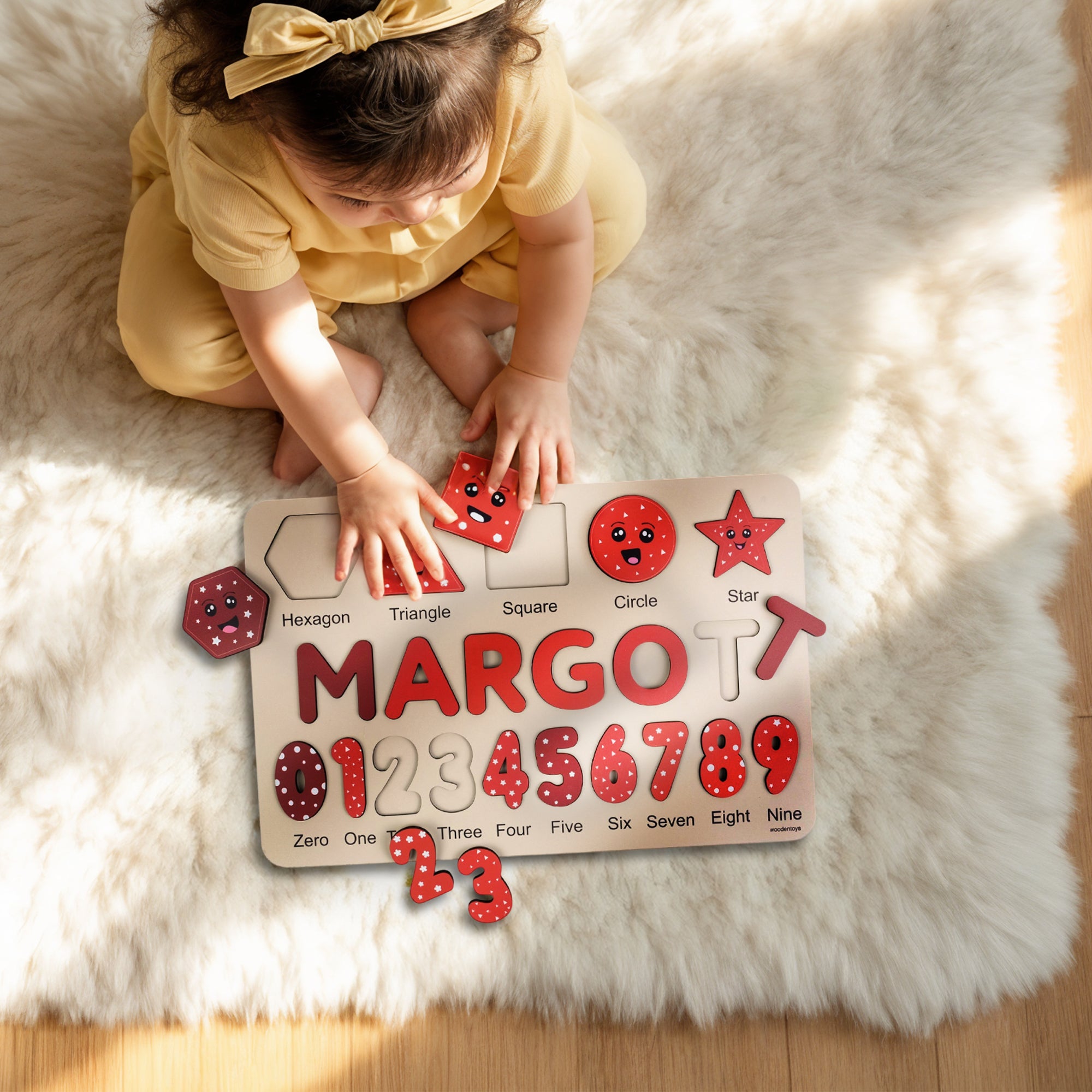 Red Number Puzzles - Personalized Wooden Name Puzzle & Shapes