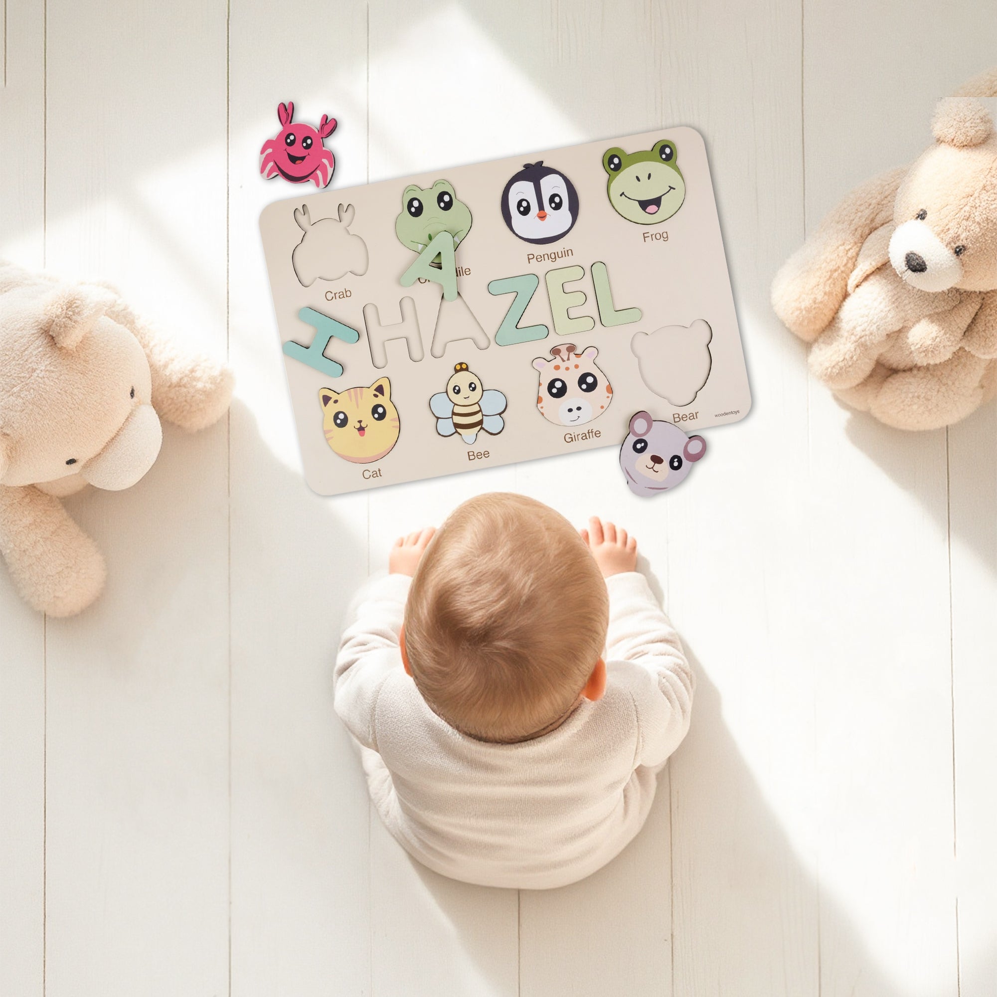 Frog Wooden Animal Puzzle - Personalized Wood Name Puzzle
