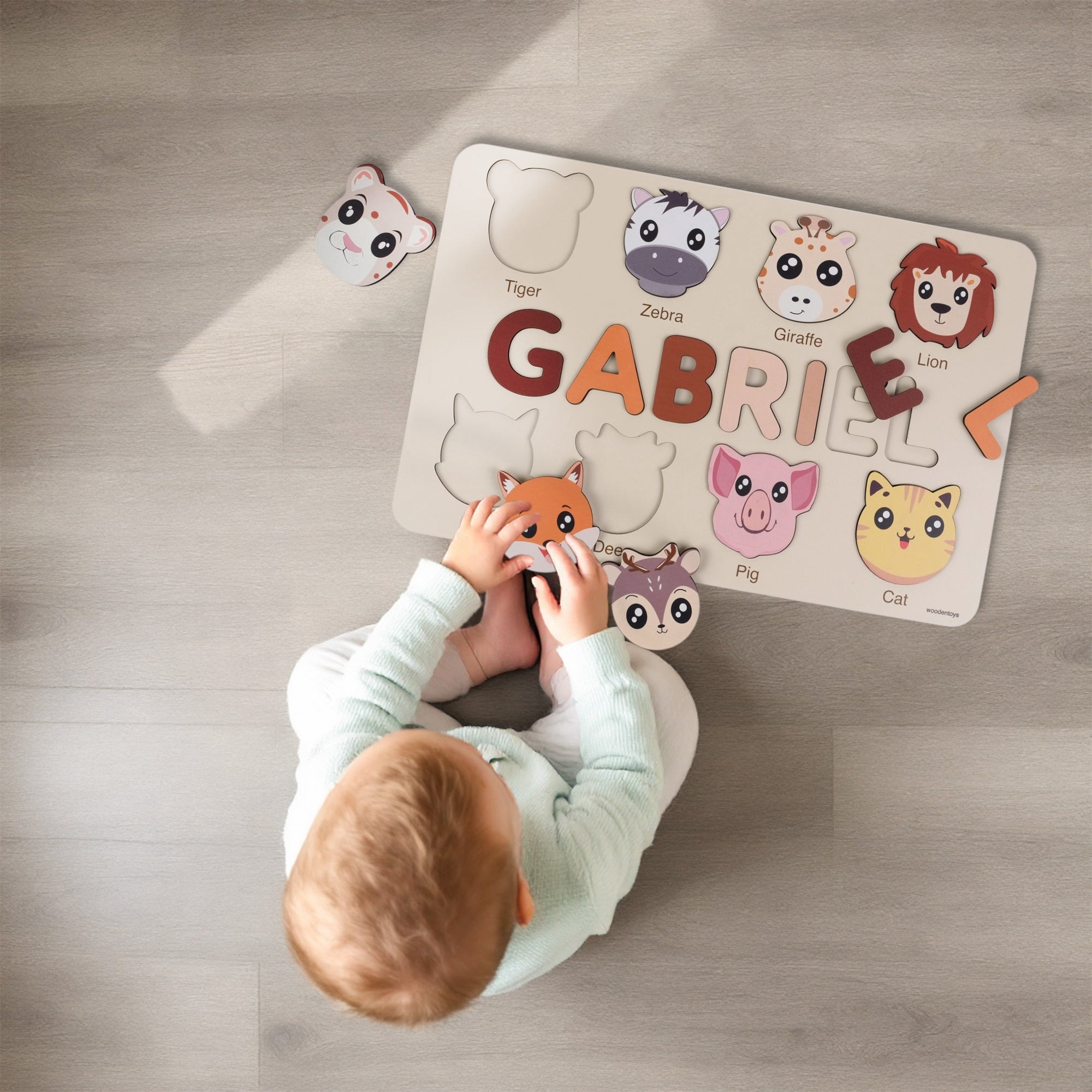 Fox Wooden Animal Puzzle - Personalized Wood Name Puzzle