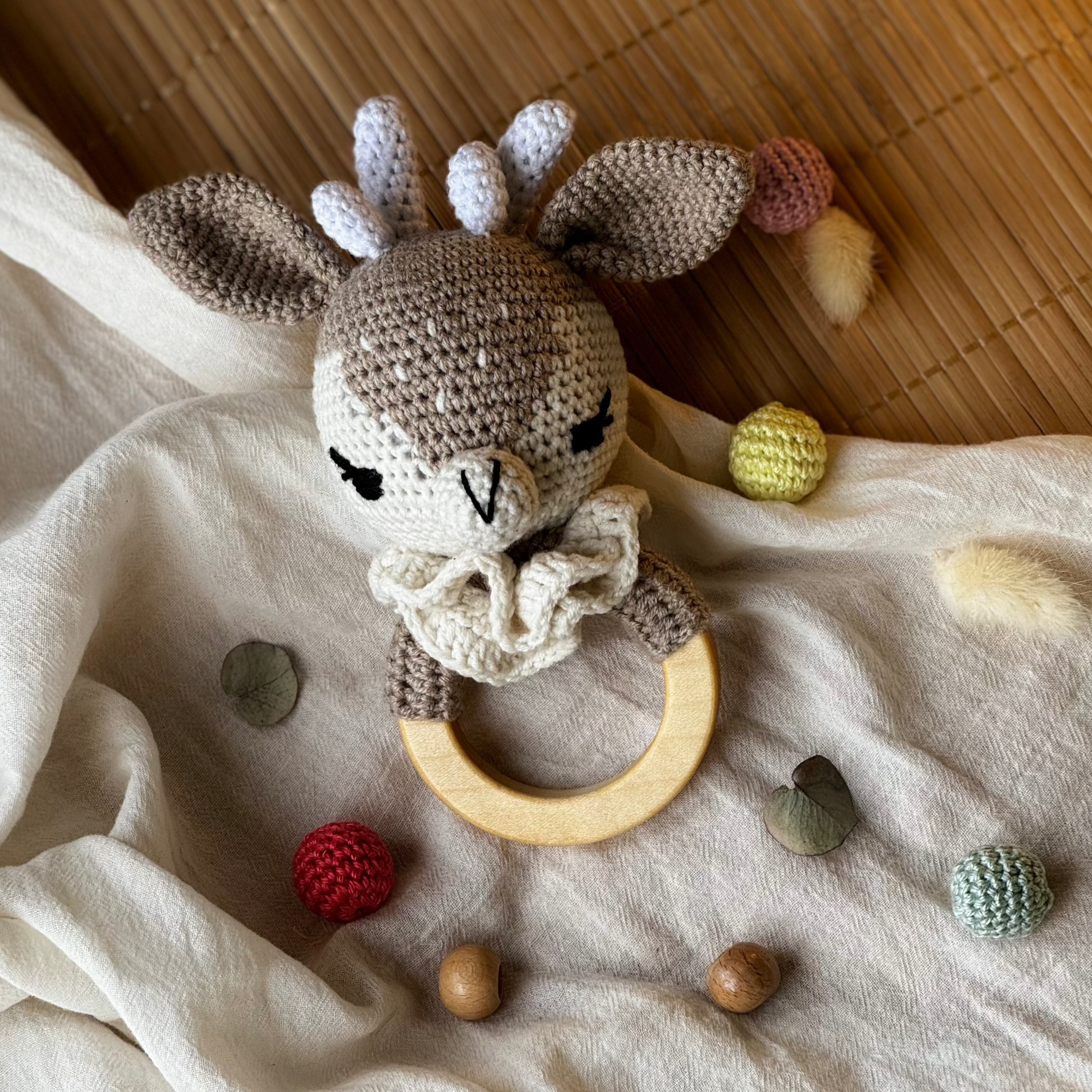 Rattle Toys for Newborns: Elk Crochet Design – Wooden Toys Point
