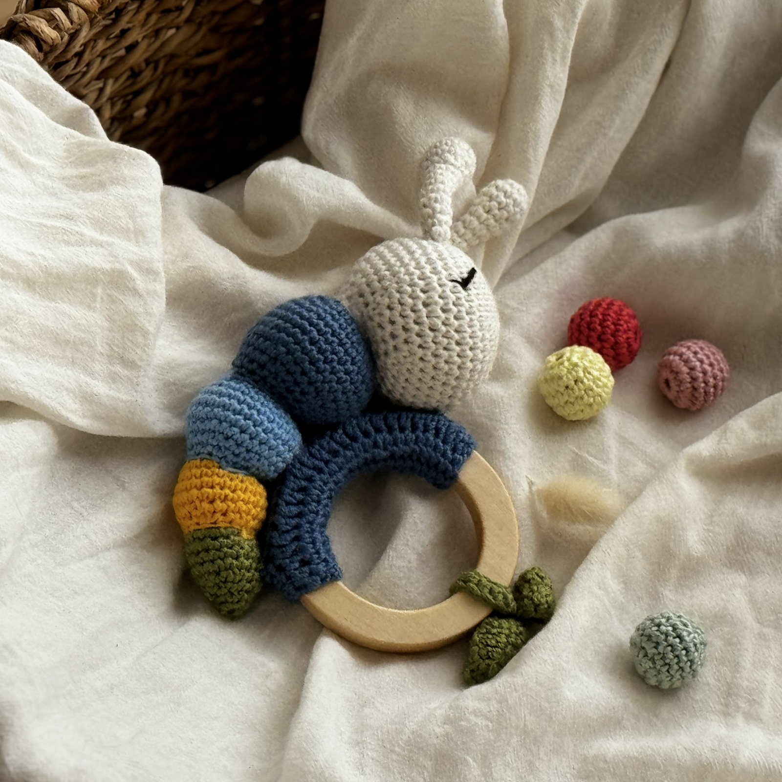 Cream Caterpillar Rattle Toys for Newborn - Crochet Baby Rattle