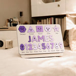 Personalized Name Puzzle – Violet Wooden Numbers & Shapes for Kids