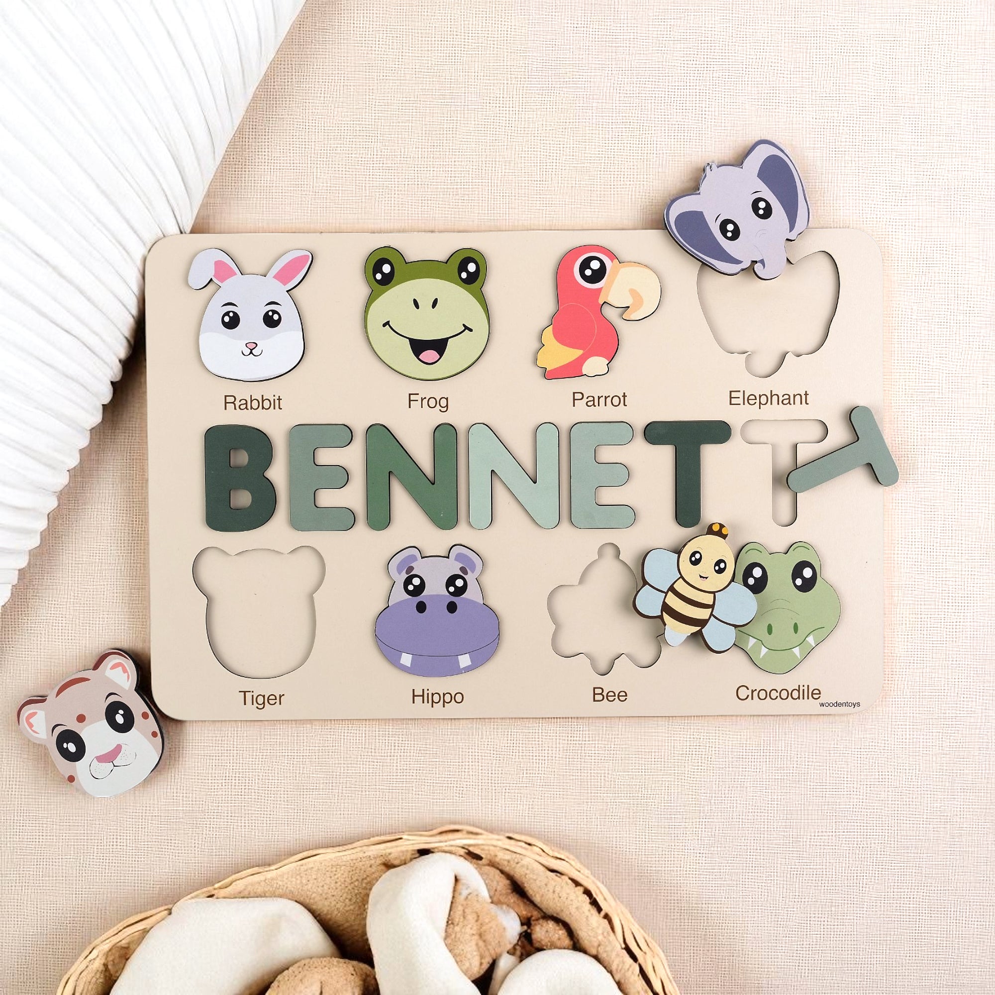 Bee Wooden Animal Puzzle - Personalized Wood Name Puzzle