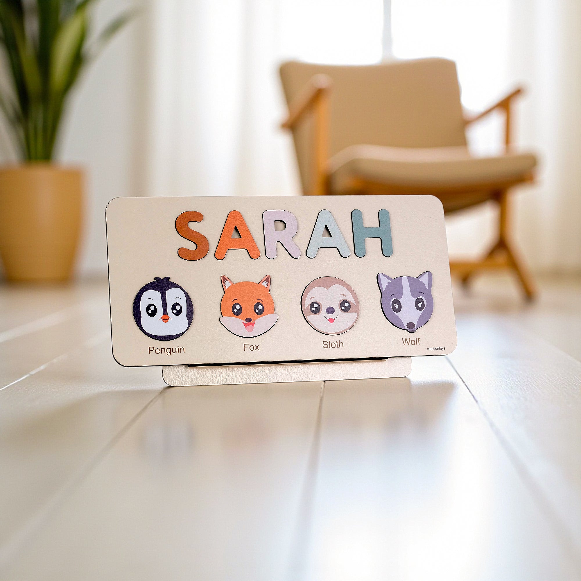 Personalized Wood Name Puzzle -  Wolf Wooden Animal Puzzle
