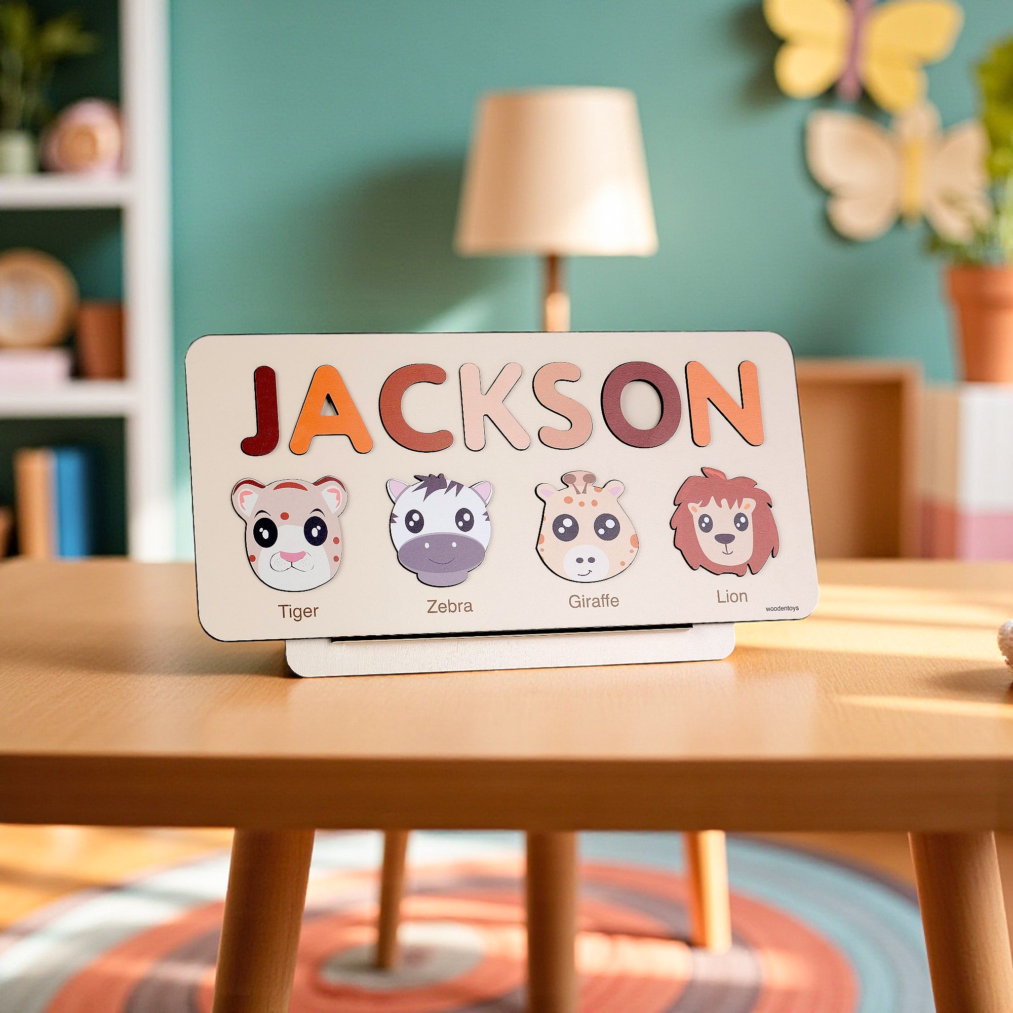 Personalized Wood Name Puzzle - Tiger Wooden Animal Puzzle