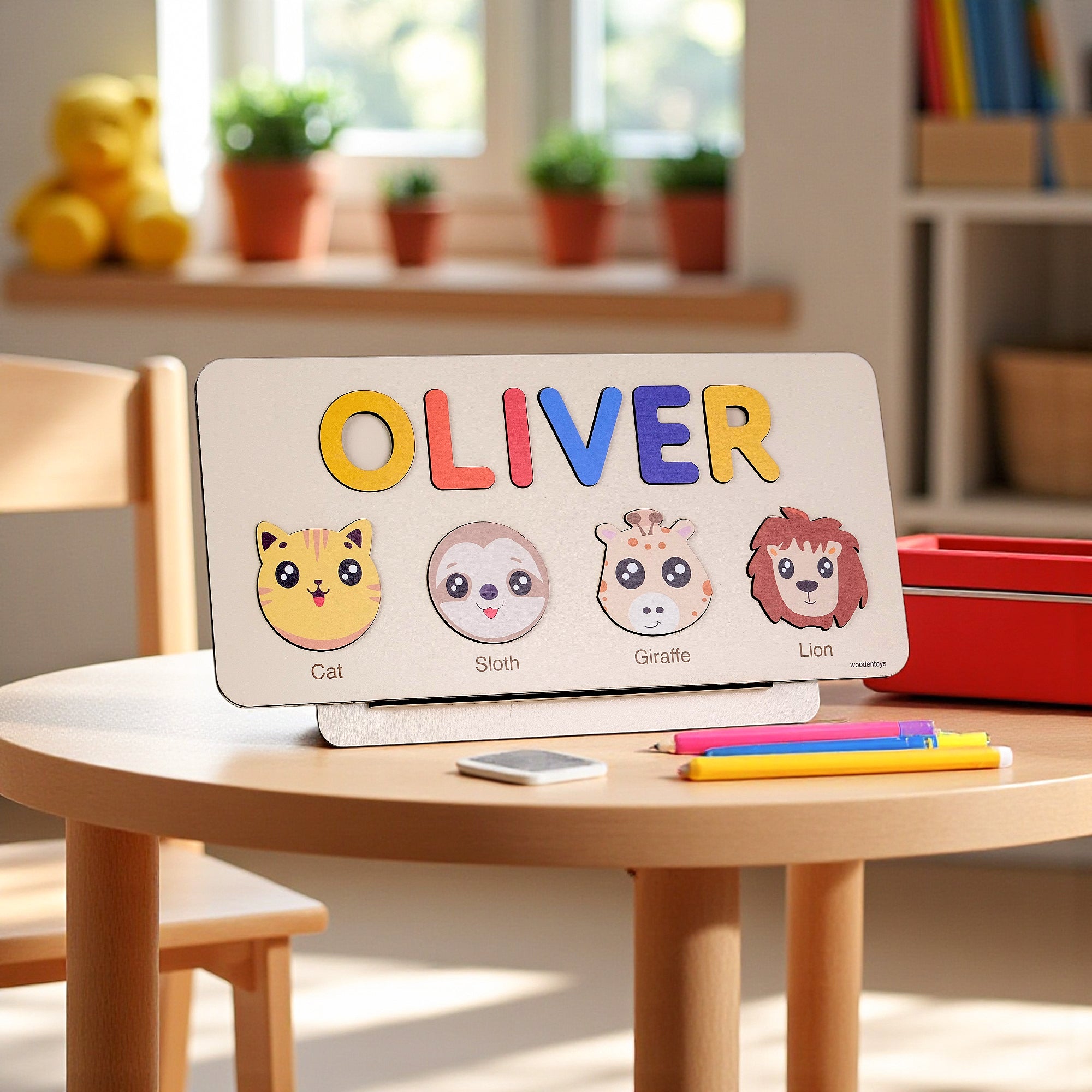 Personalized Wood Name Puzzle - Cat Wooden Animal Puzzle