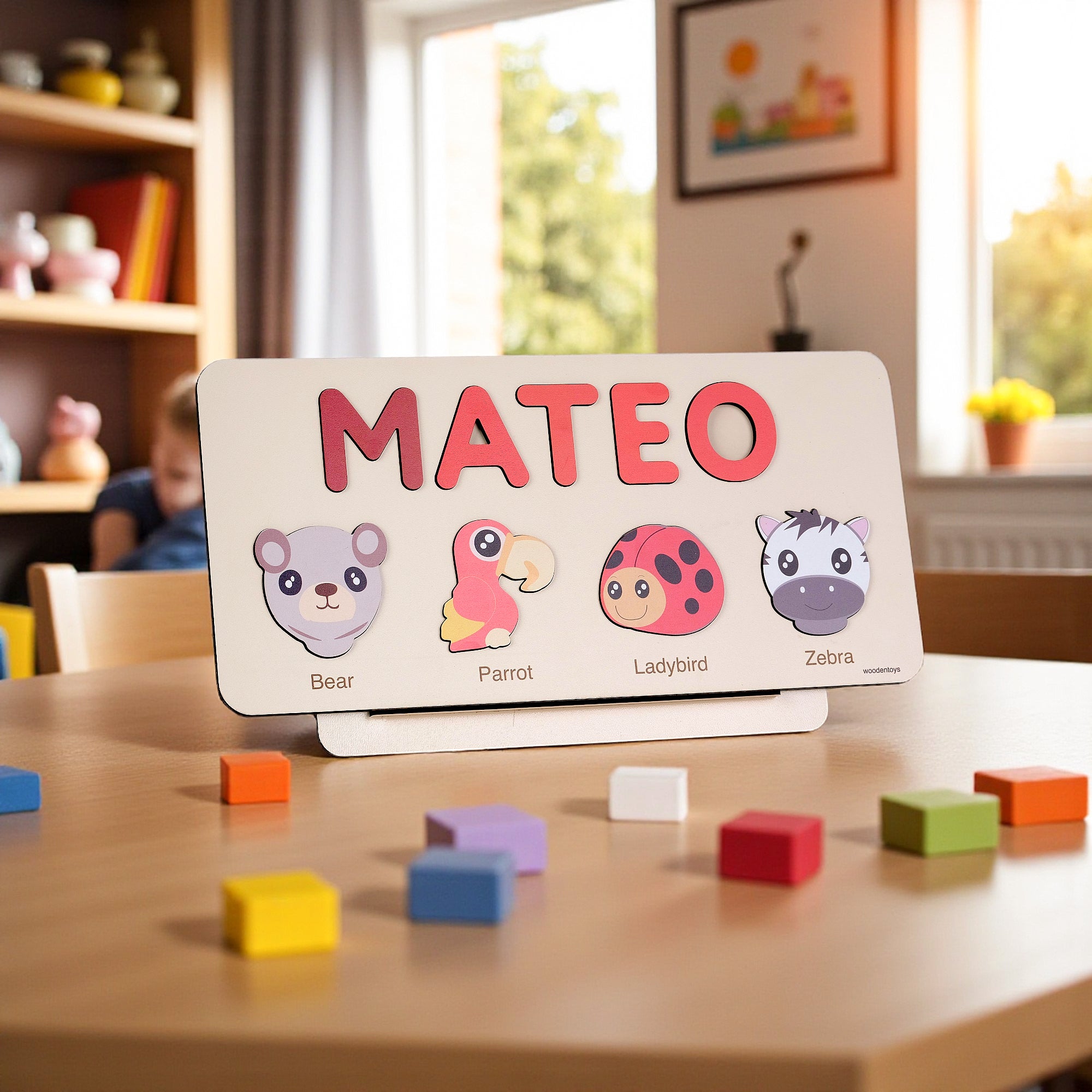 Personalized Wood Name Puzzle - Zebra Wooden Animal Puzzle