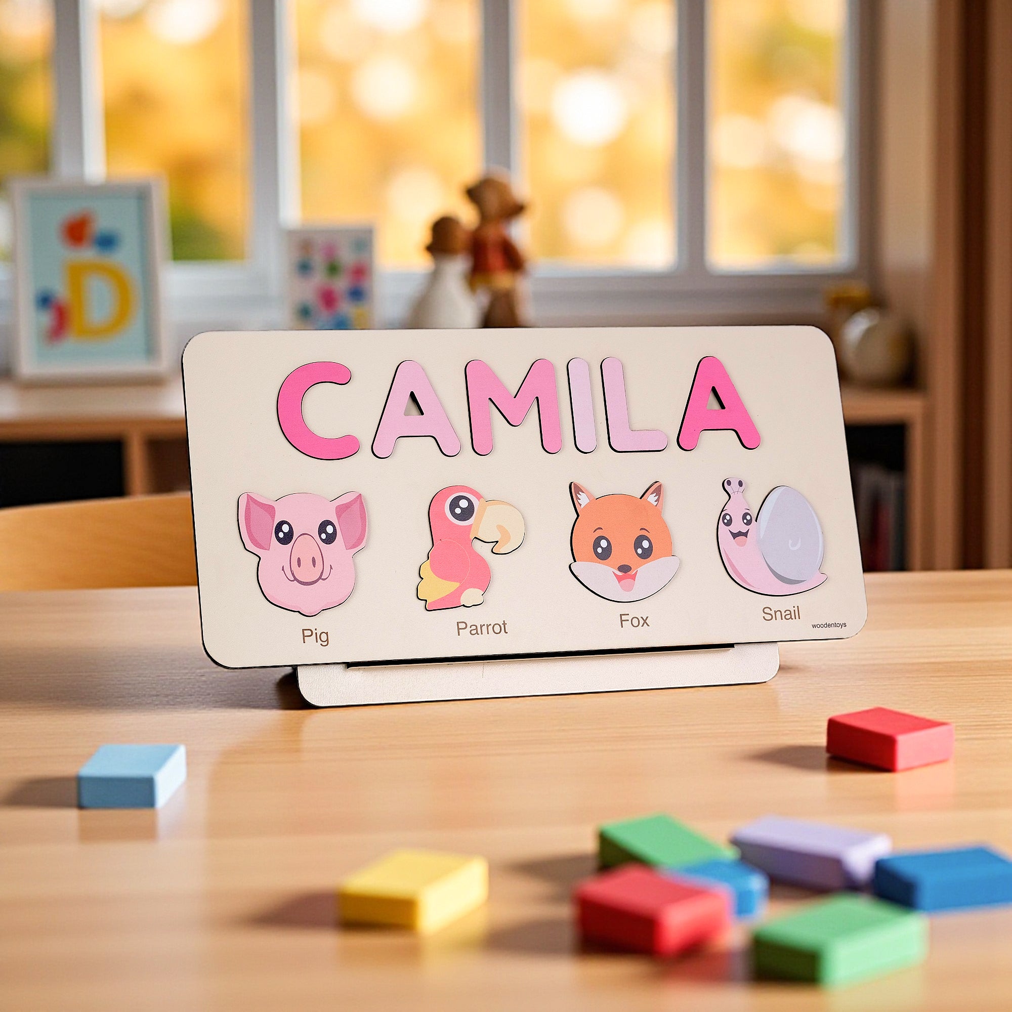Personalized Wood Name Puzzle - Pig Wooden Animal Puzzle