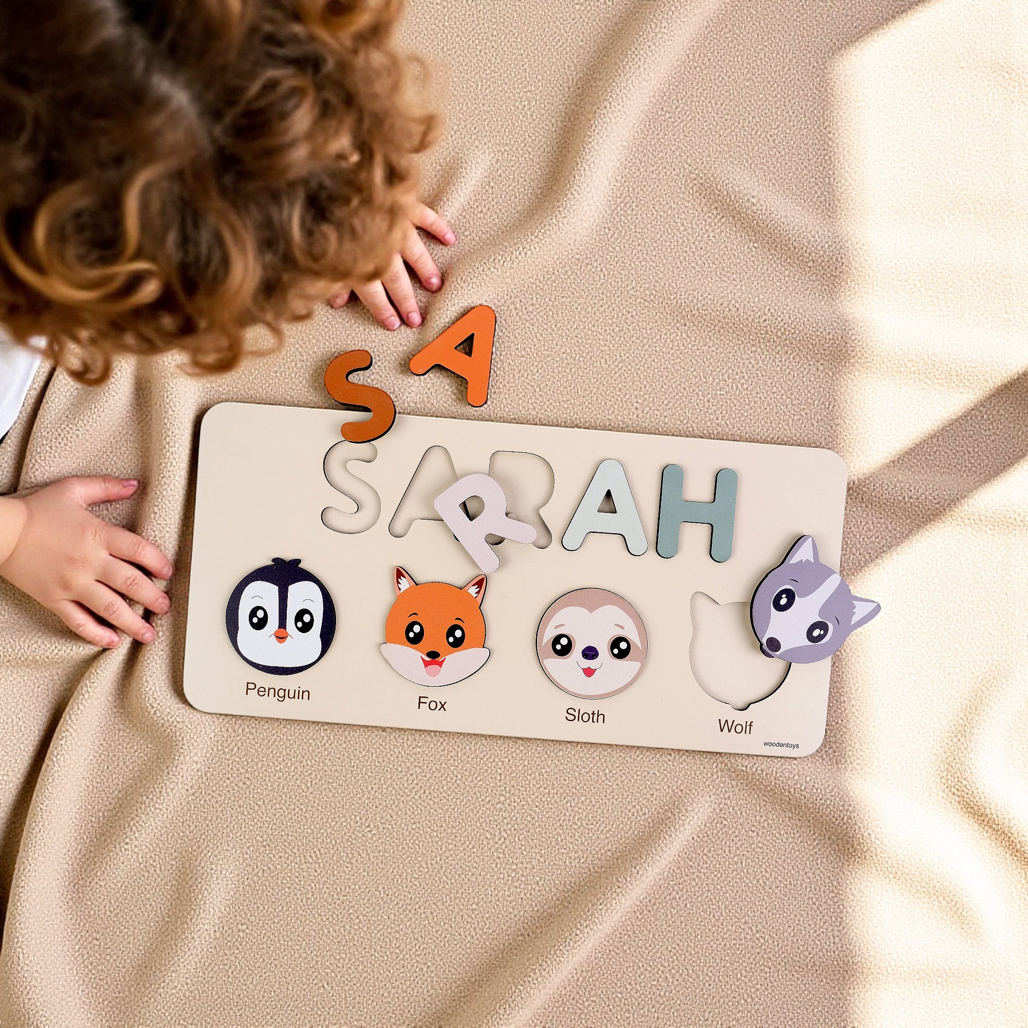 Personalized Wood Name Puzzle -  Wolf Wooden Animal Puzzle
