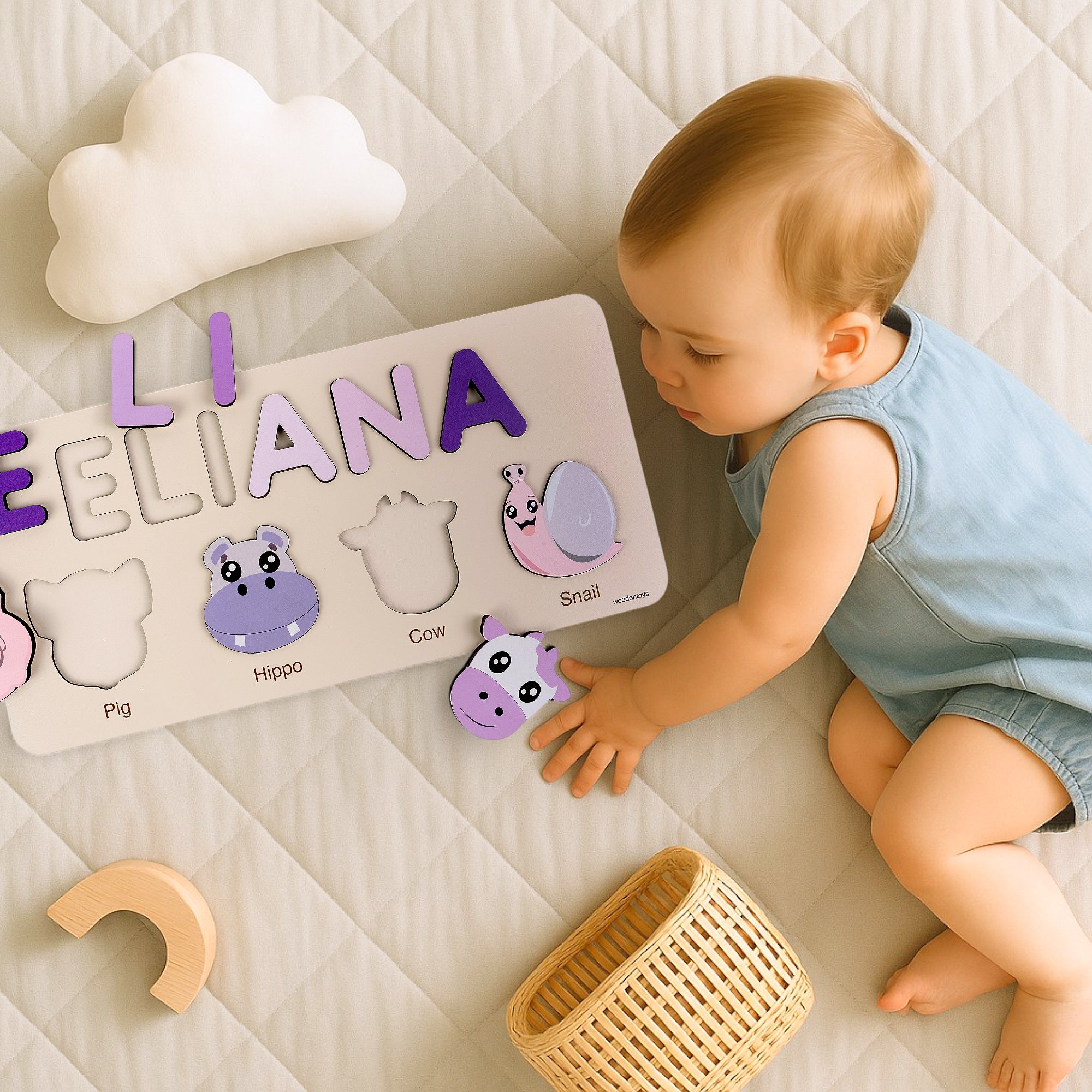 Personalized Wood Name Puzzle - Snail Wooden Animal Puzzle