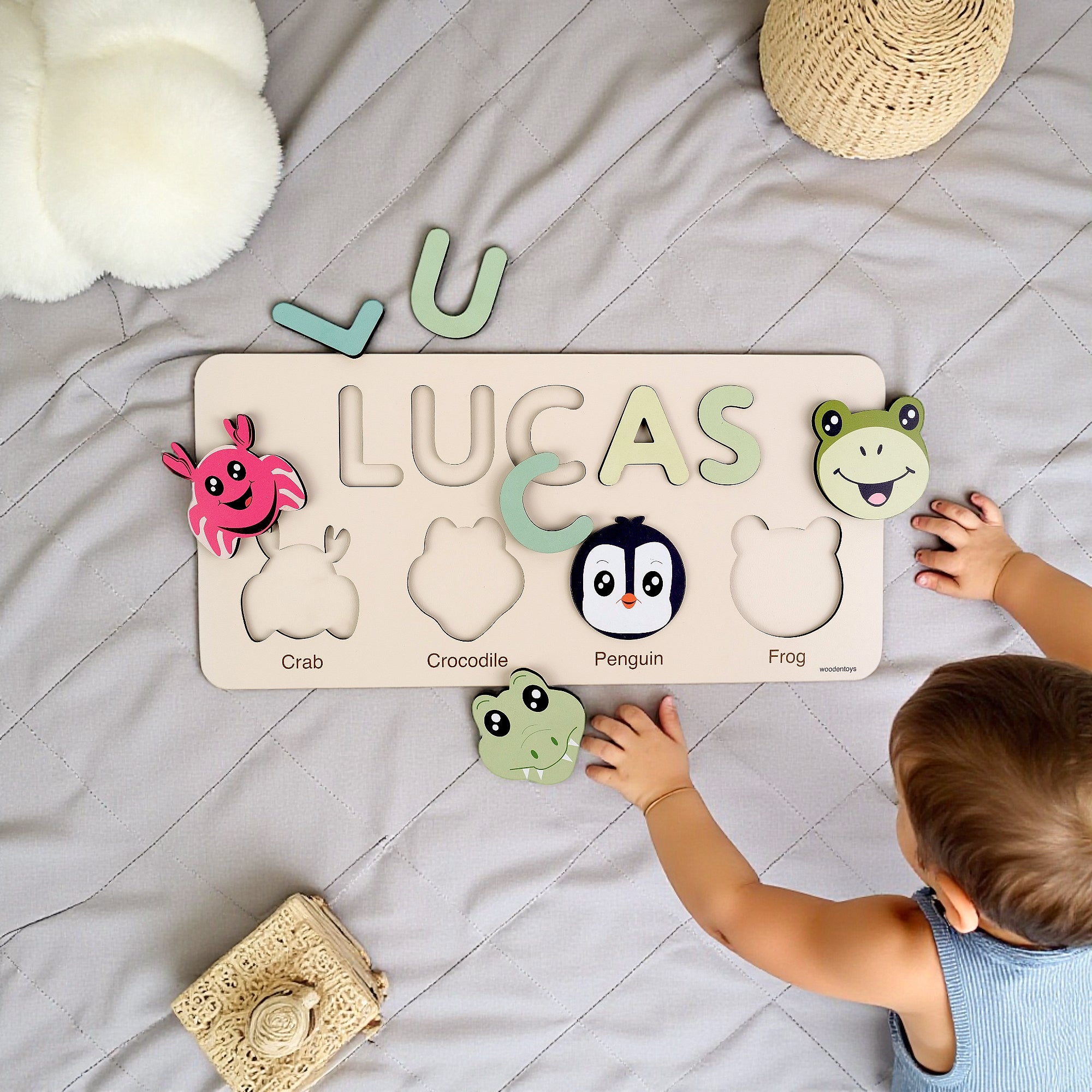Personalized Wood Name Puzzle -  Crocodile Wooden Animal Puzzle