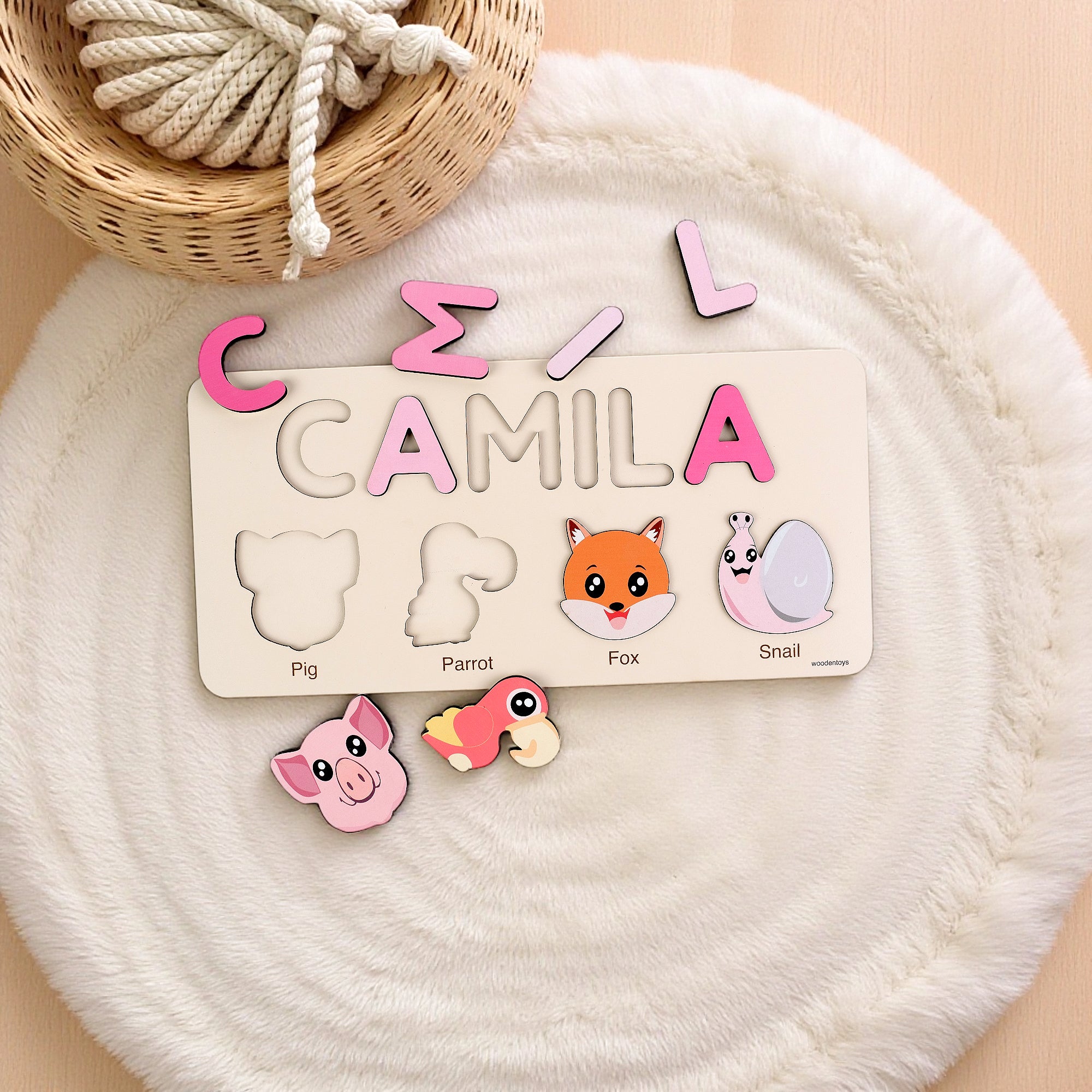 Personalized Wood Name Puzzle - Pig Wooden Animal Puzzle