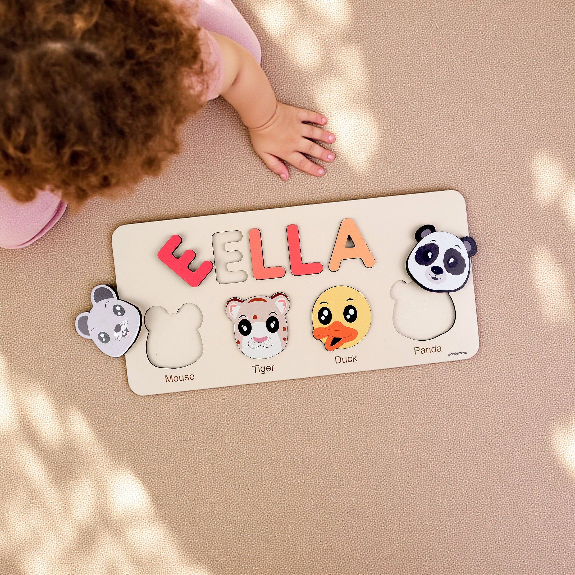 Personalized Wood Name Puzzle - Mouse Wooden Animal Puzzle