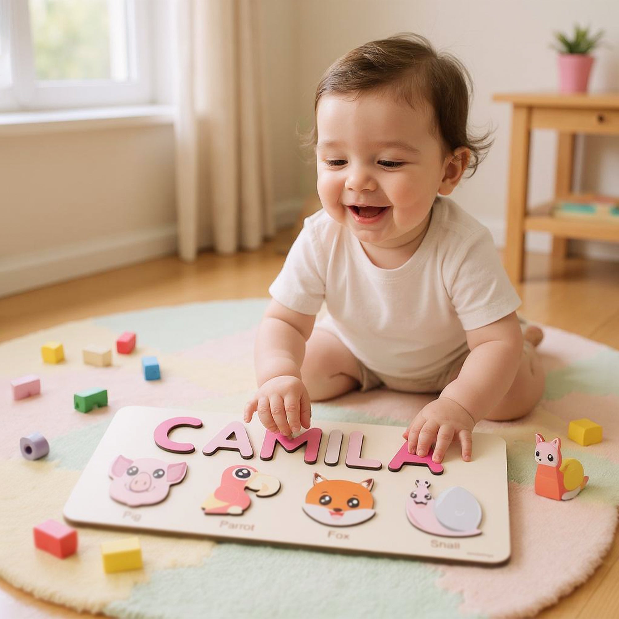 Personalized Wood Name Puzzle - Pig Wooden Animal Puzzle