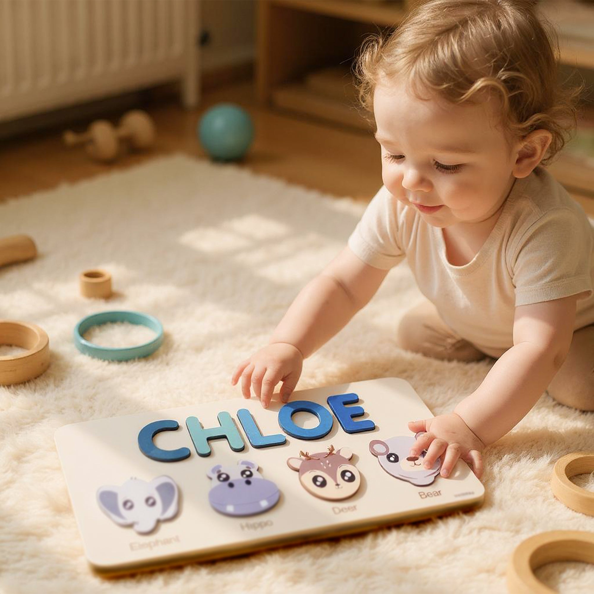 Personalized Wood Name Puzzle - Hippo Wooden Animal Puzzle