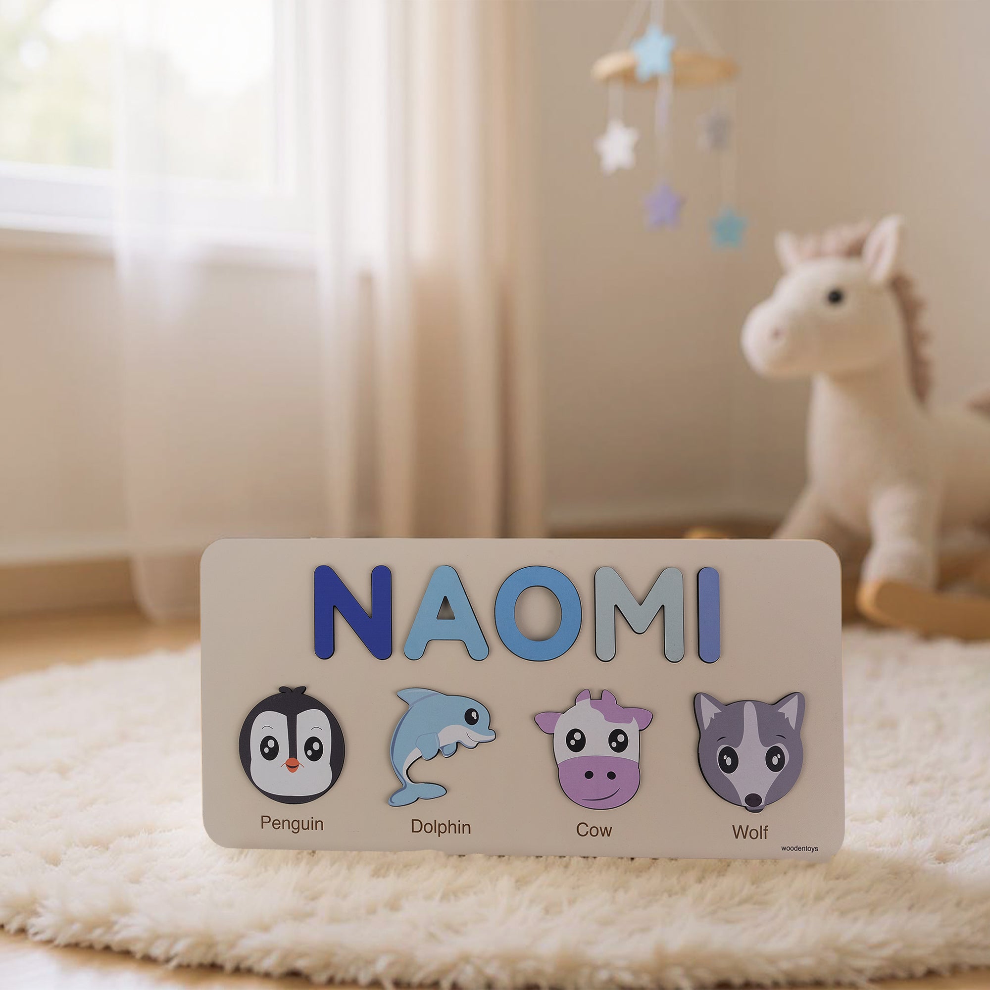 Personalized Wood Name Puzzle - Cow Wooden Animal Puzzle