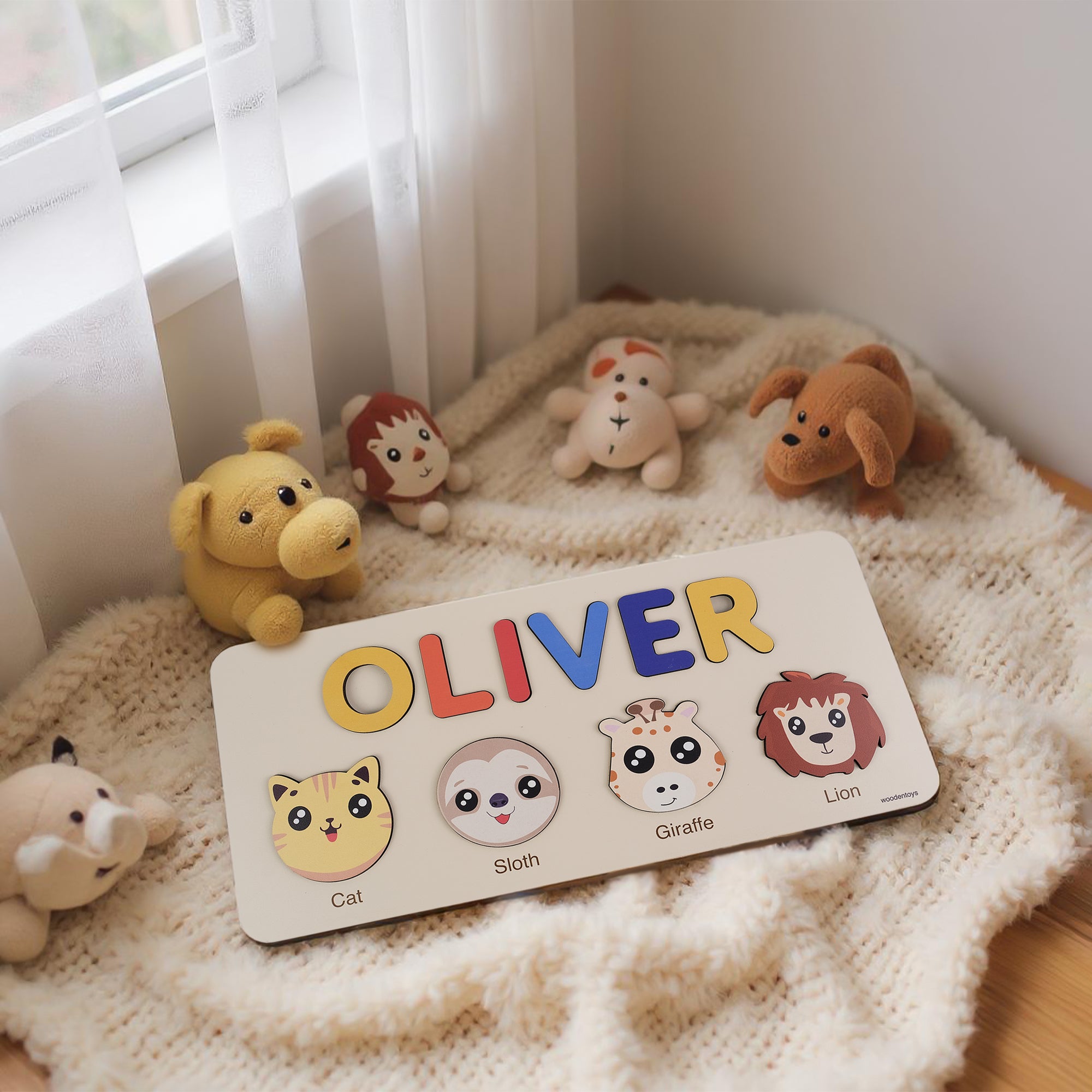 Personalized Wood Name Puzzle - Cat Wooden Animal Puzzle