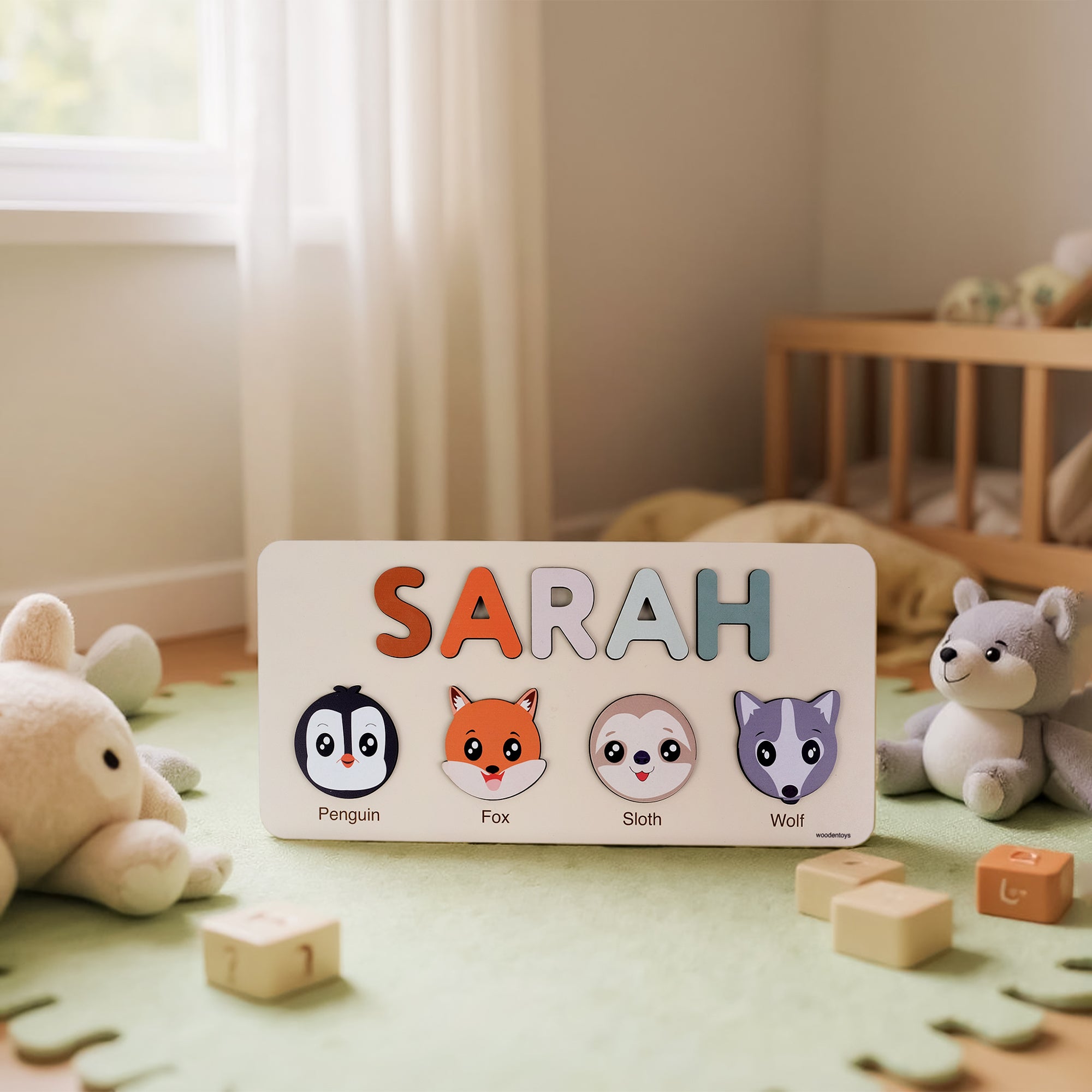 Personalized Wood Name Puzzle -  Wolf Wooden Animal Puzzle