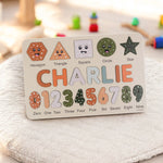 Personalized Name Puzzle – Coastal Capital Color Wooden Numbers & Shapes for Kids