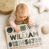 Personalized Name Puzzle – Green Wooden Numbers & Shapes for Kids